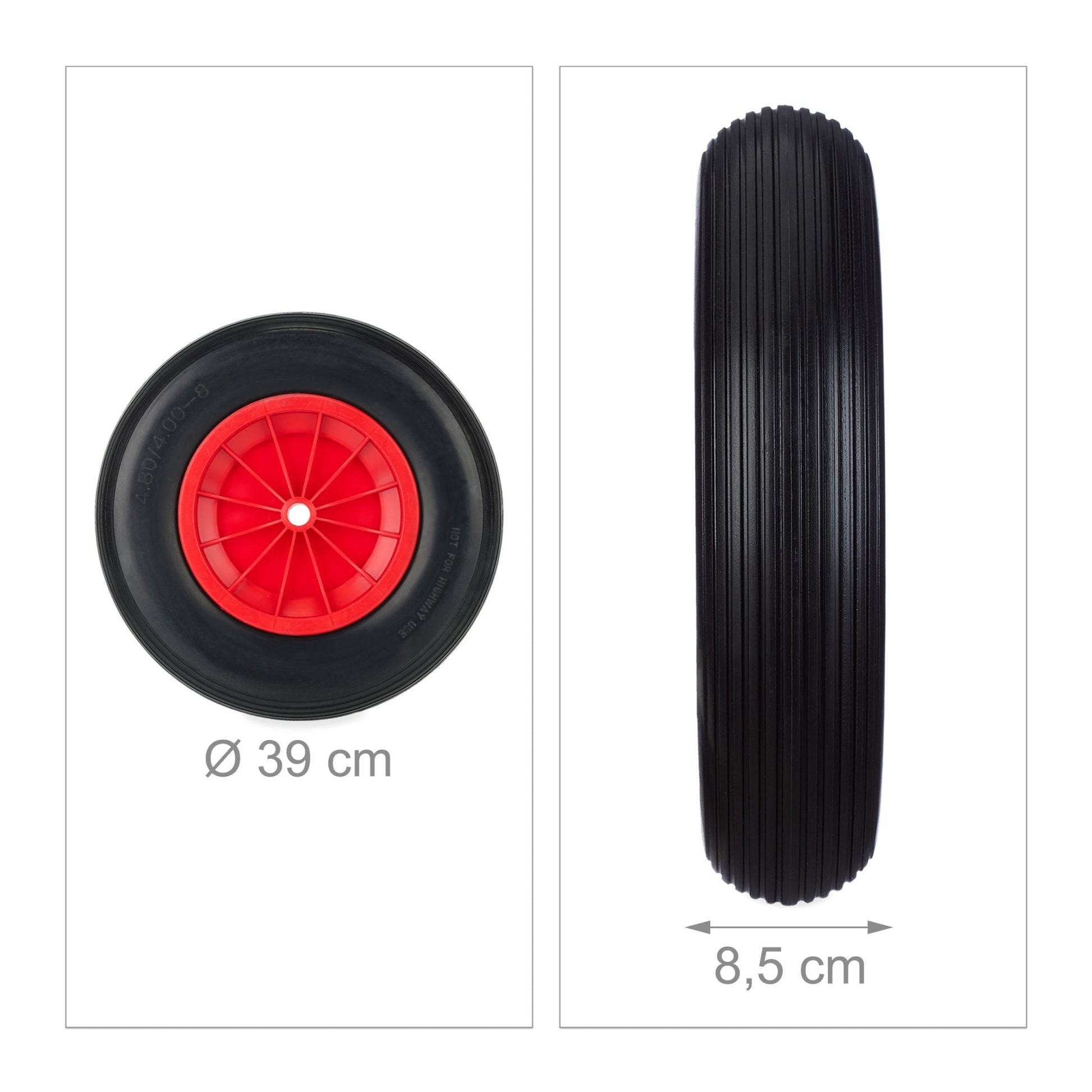 Schubkarrenrad PU 4.80/4.00-8 Rot-Schwarz von Relaxdays
