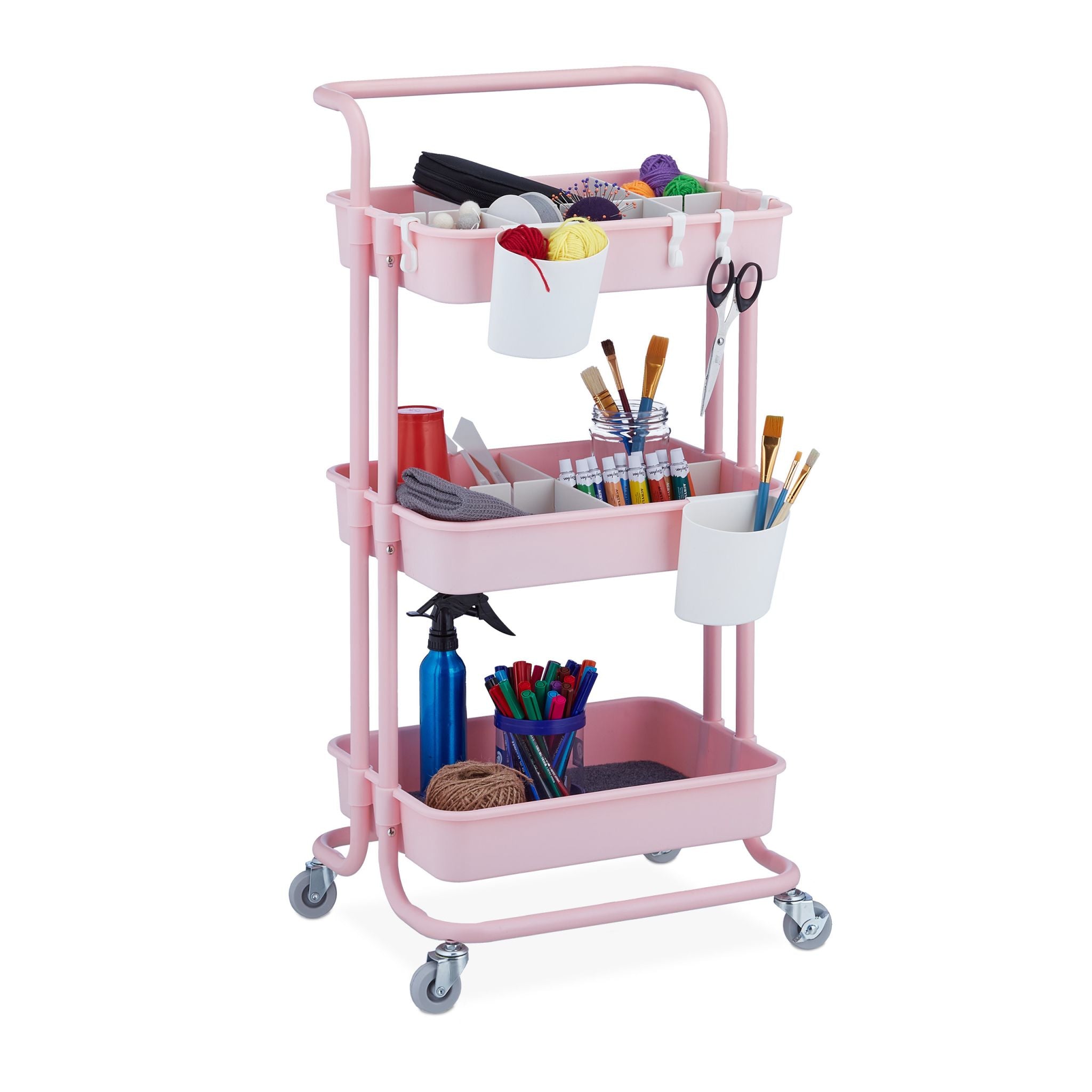 Rollwagen mit 3 Etagen Weiss-Rosa von Relaxdays