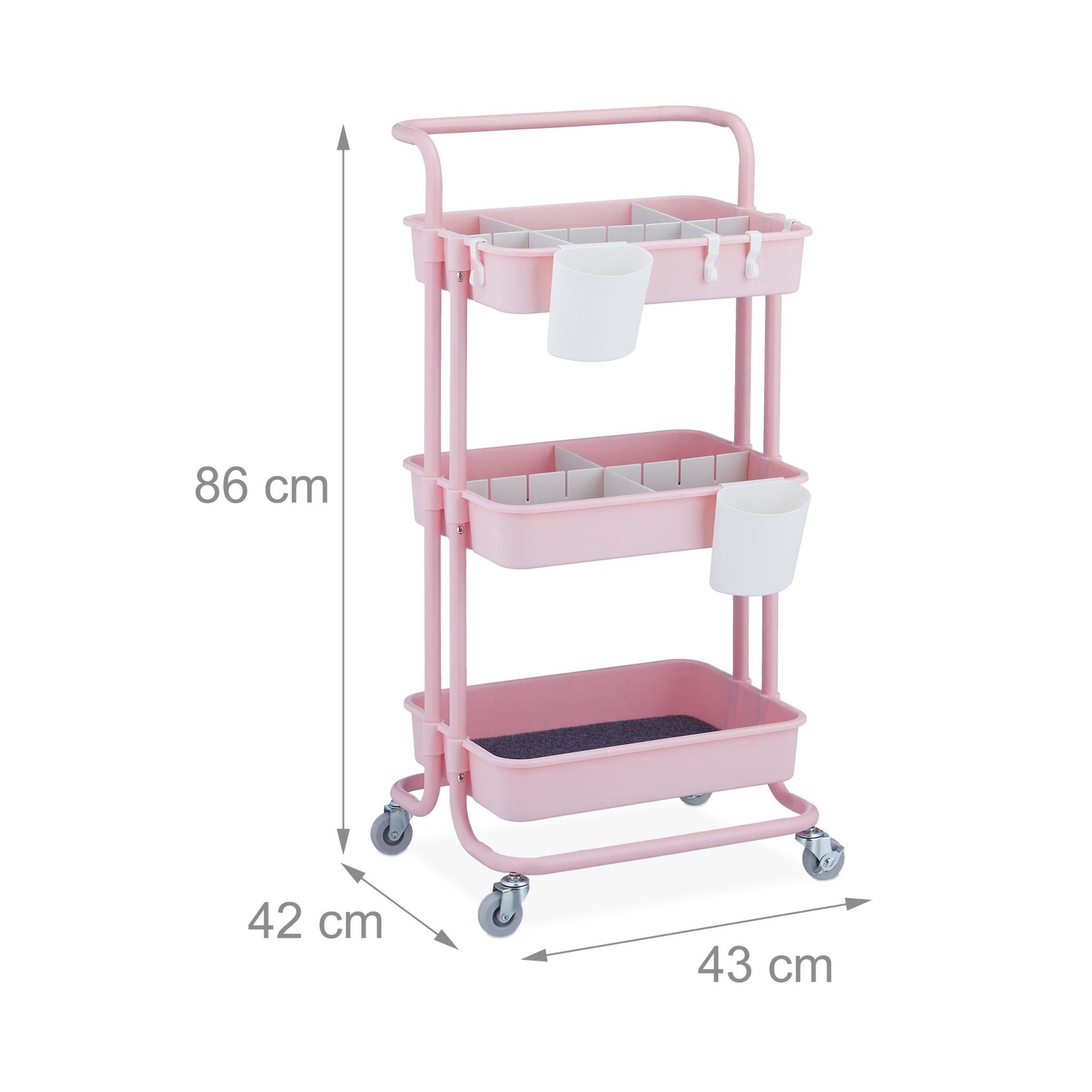 Rollwagen mit 3 Etagen Weiss-Rosa von Relaxdays