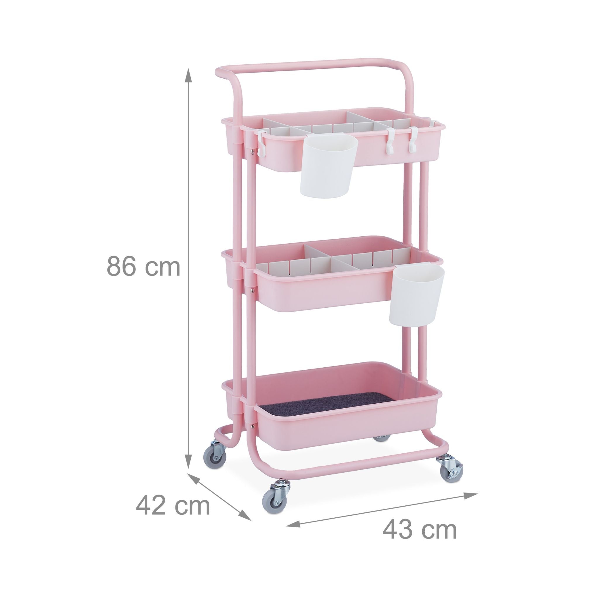 Rollwagen mit 3 Etagen Weiss-Rosa von Relaxdays