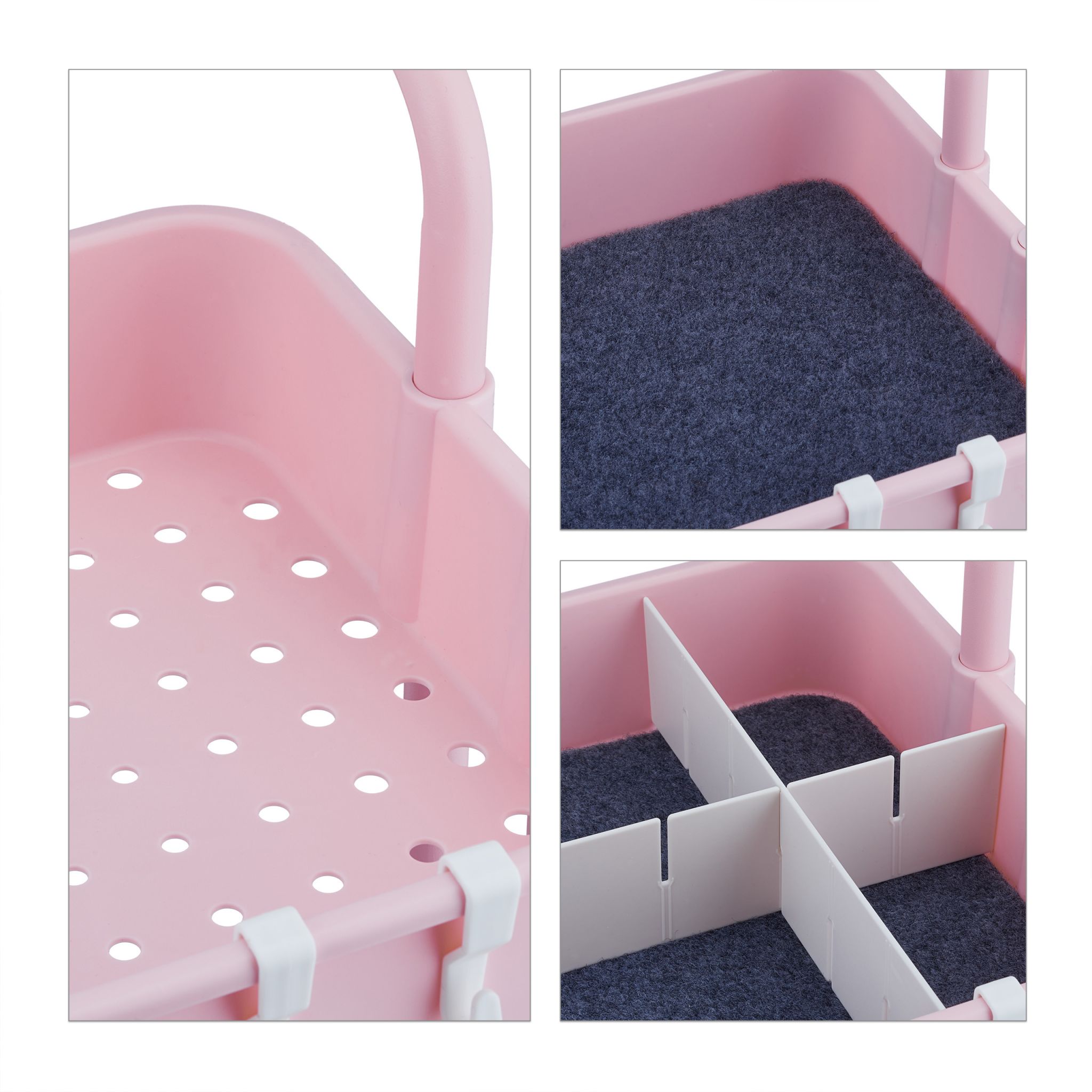 Rollwagen mit 3 Etagen Weiss-Rosa von Relaxdays
