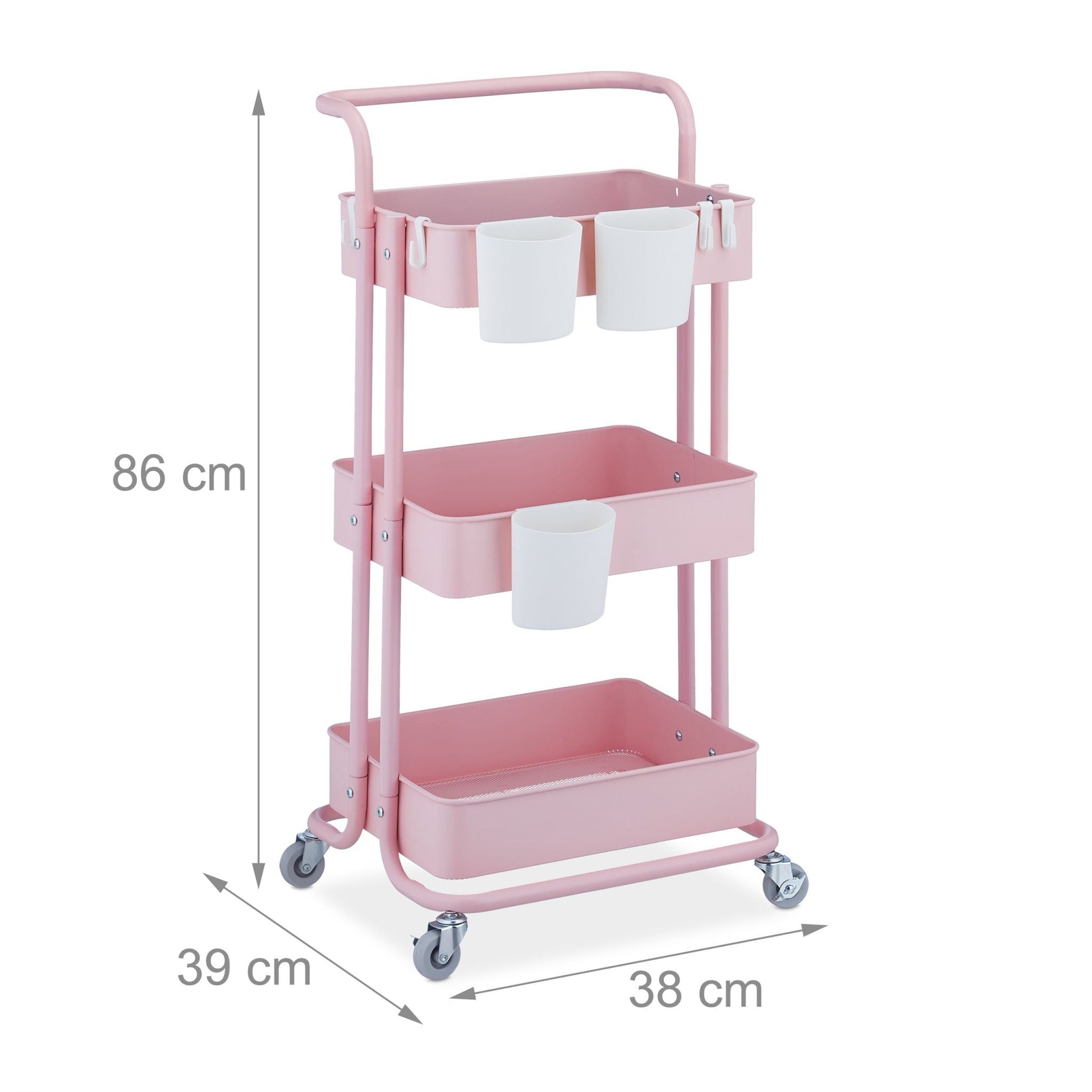 Rollwagen mit 3 Etagen Weiss-Rosa von Relaxdays
