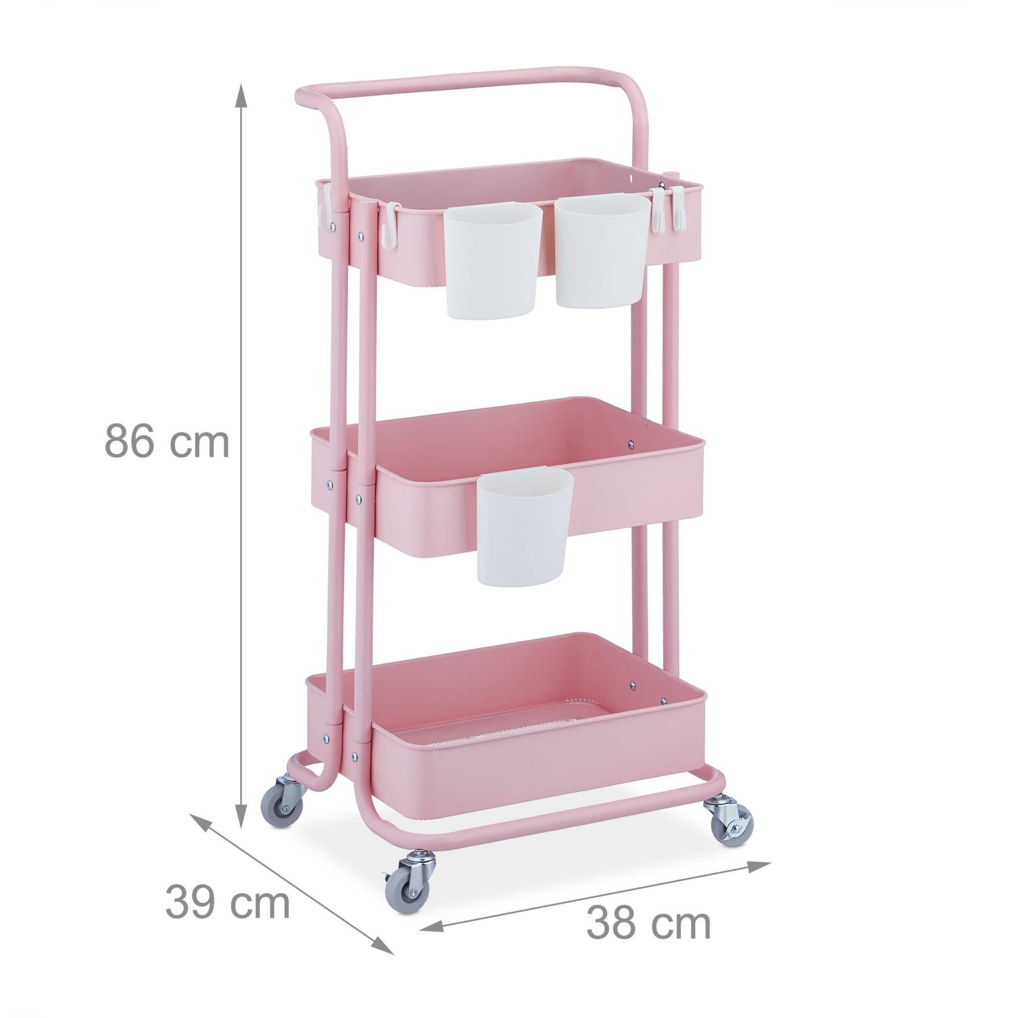 Rollwagen mit 3 Etagen Weiss-Rosa von Relaxdays