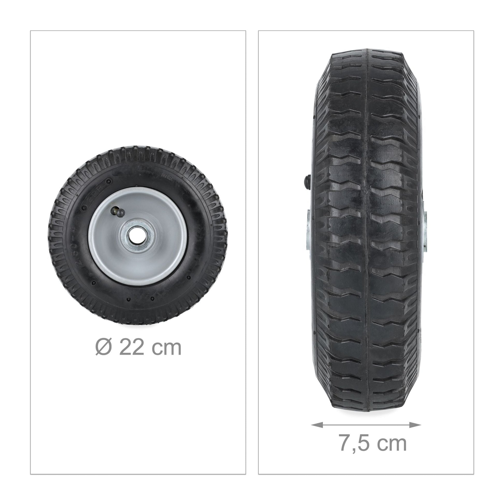 Schubkarrenrad 2.50-4 2er-Set Schwarz-Silber von Relaxdays