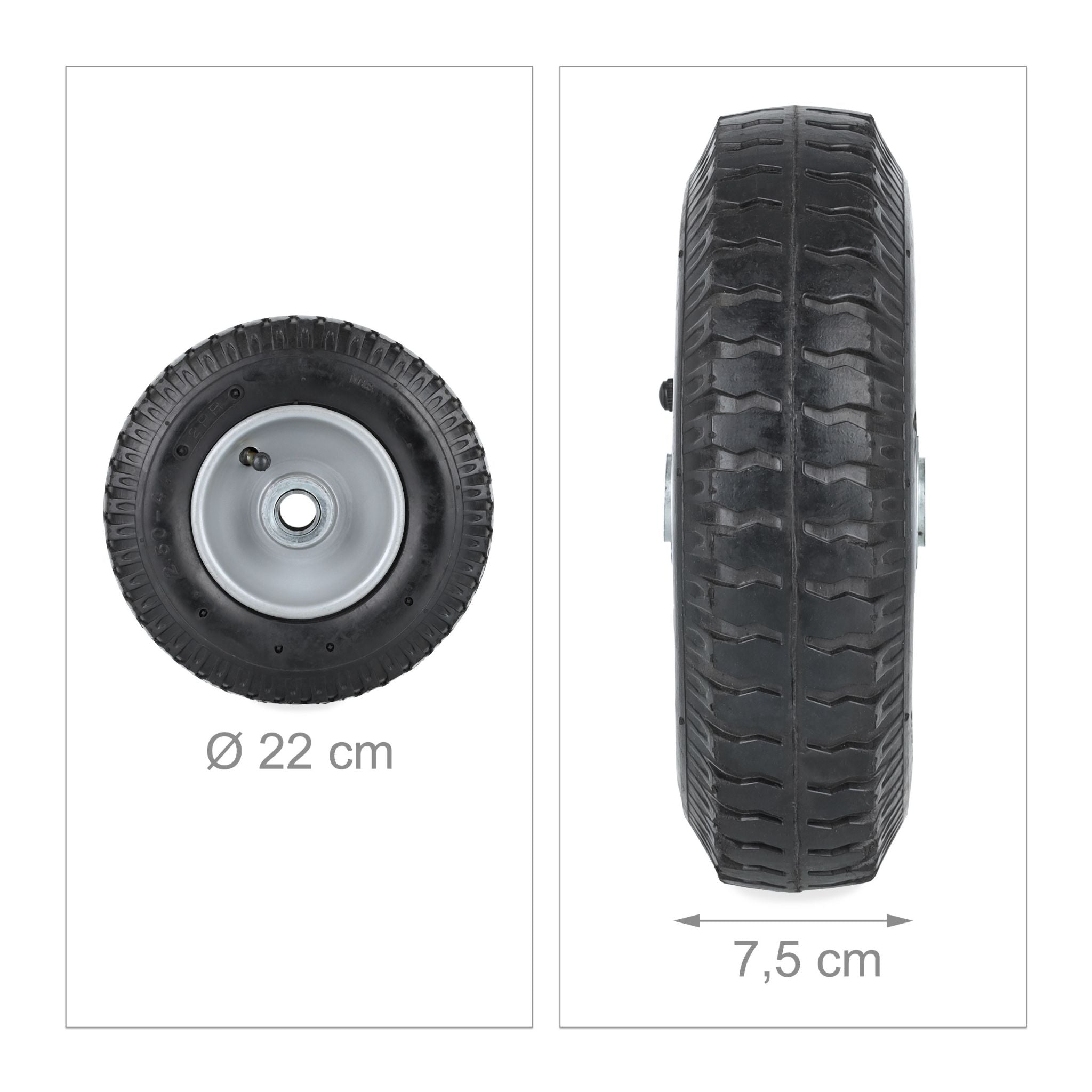 Schubkarrenrad 2.50-4 2er-Set Schwarz-Silber von Relaxdays