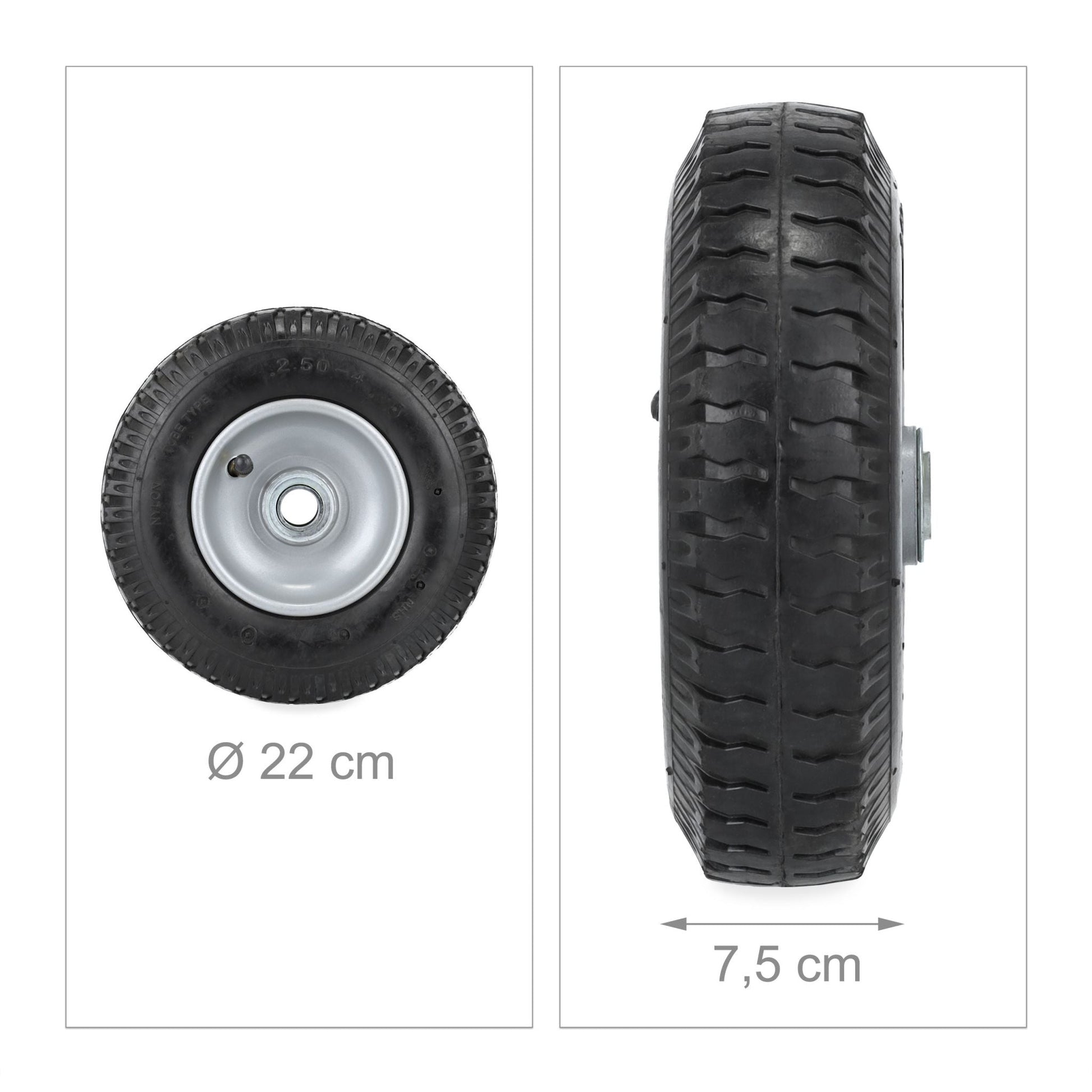 Schubkarrenrad 2.50-4 2er-Set Schwarz-Silber von Relaxdays