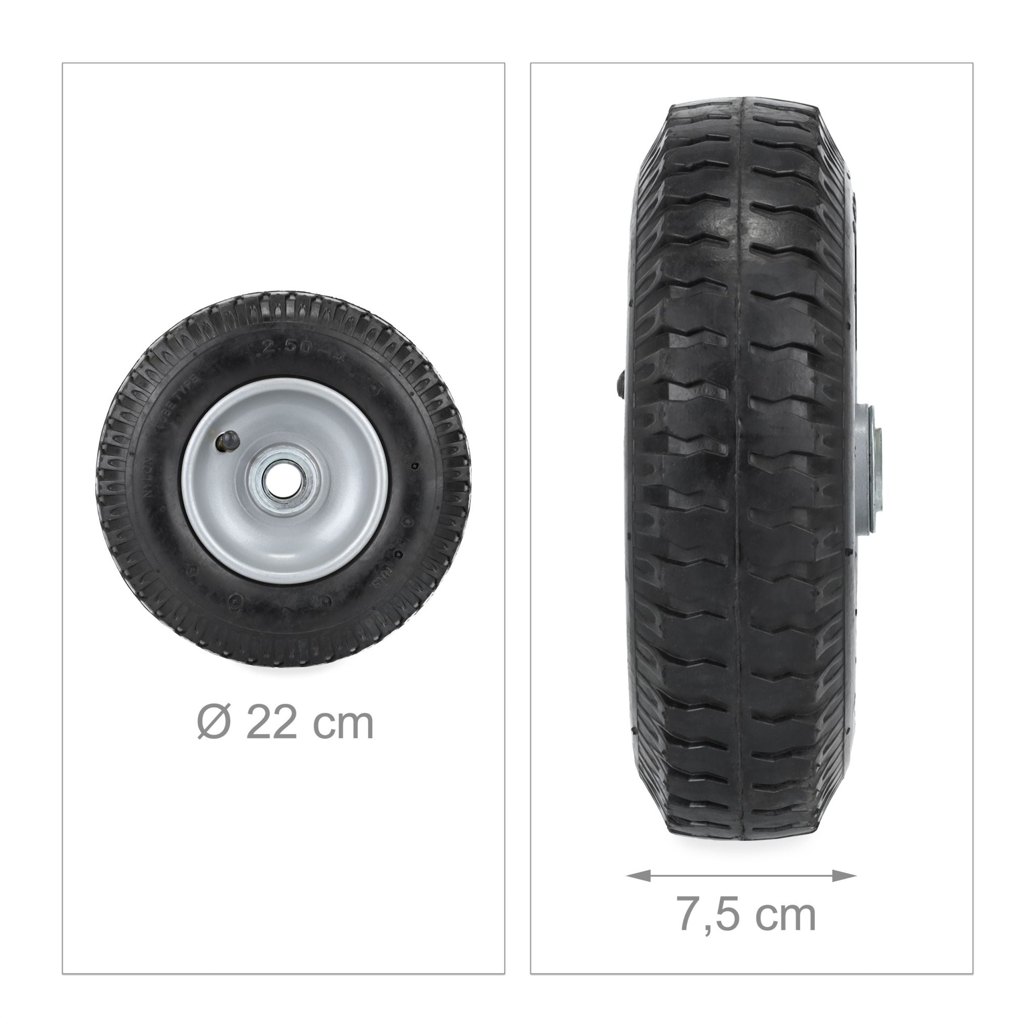 Schubkarrenrad 2.50-4 2er-Set Schwarz-Silber von Relaxdays
