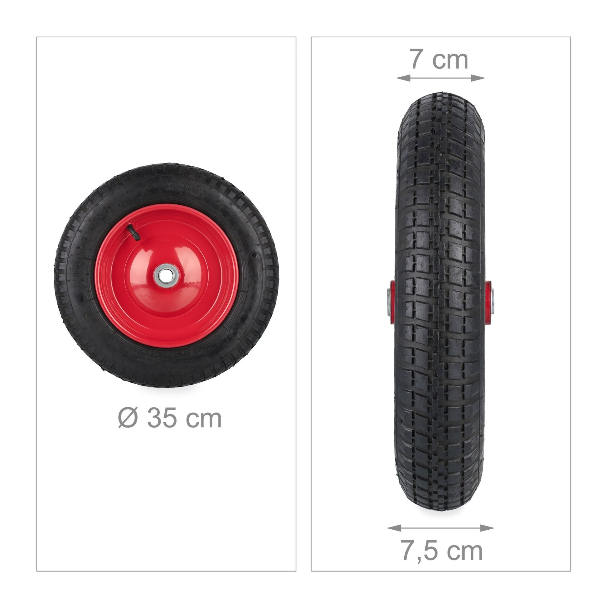 Schubkarrenrad 3.00-8 luftbereift Rot-Schwarz von Relaxdays