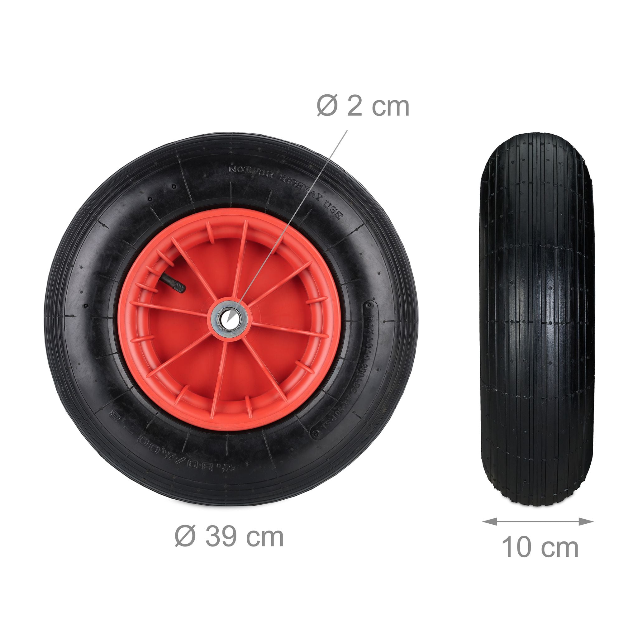 Schubkarrenrad 4.80/4.00-8 luftbereift Rot-Schwarz von Relaxdays