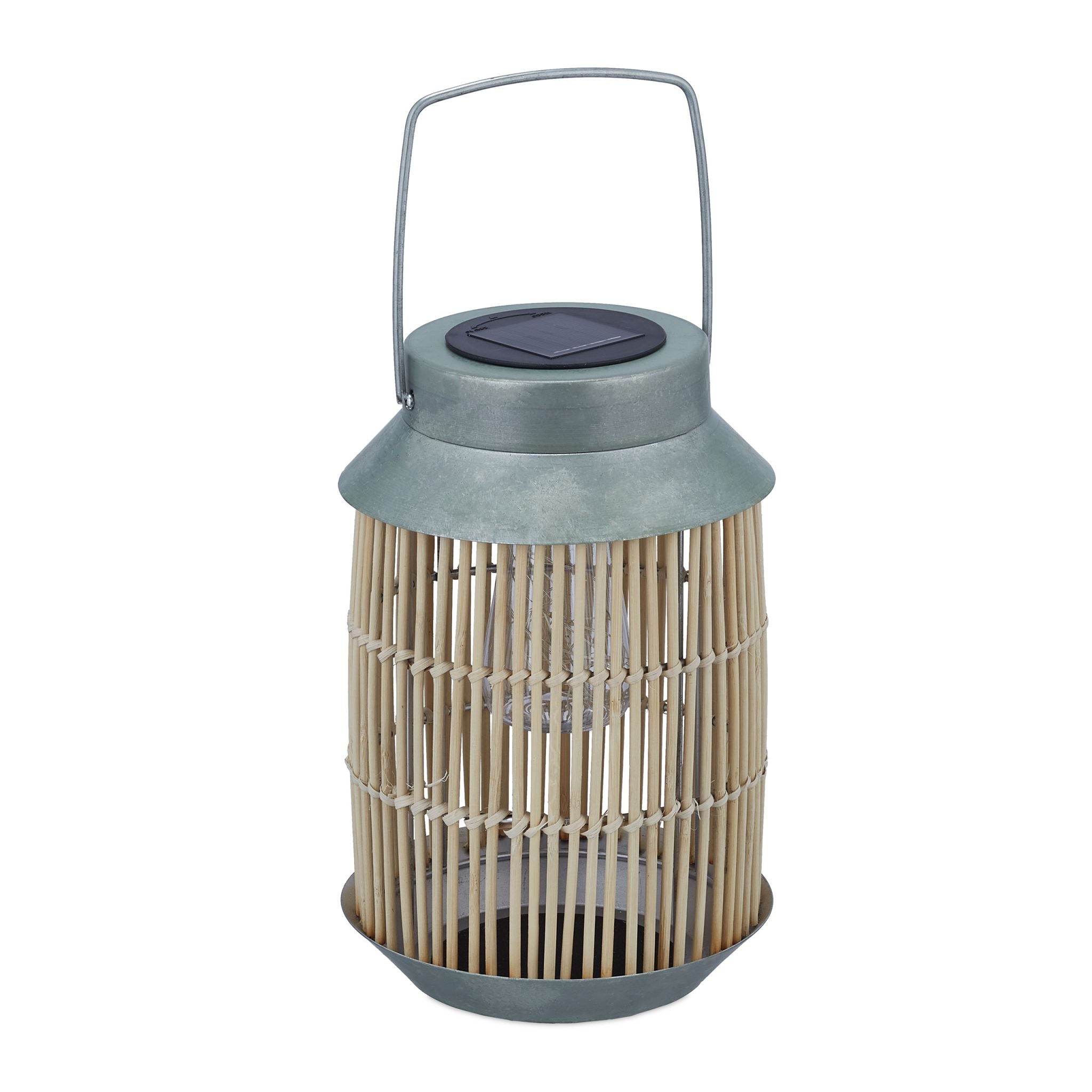 Solarlampe Rattan & Metall Hellbraun-Silber von Relaxdays