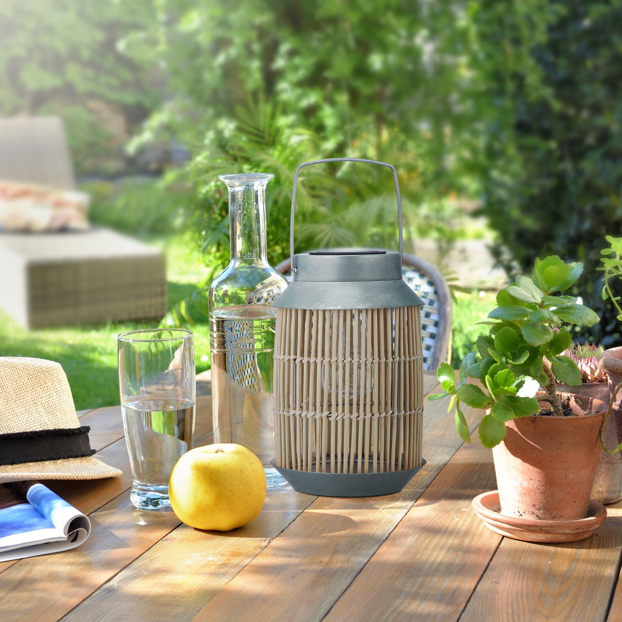 Solarlampe Rattan & Metall Hellbraun-Silber von Relaxdays