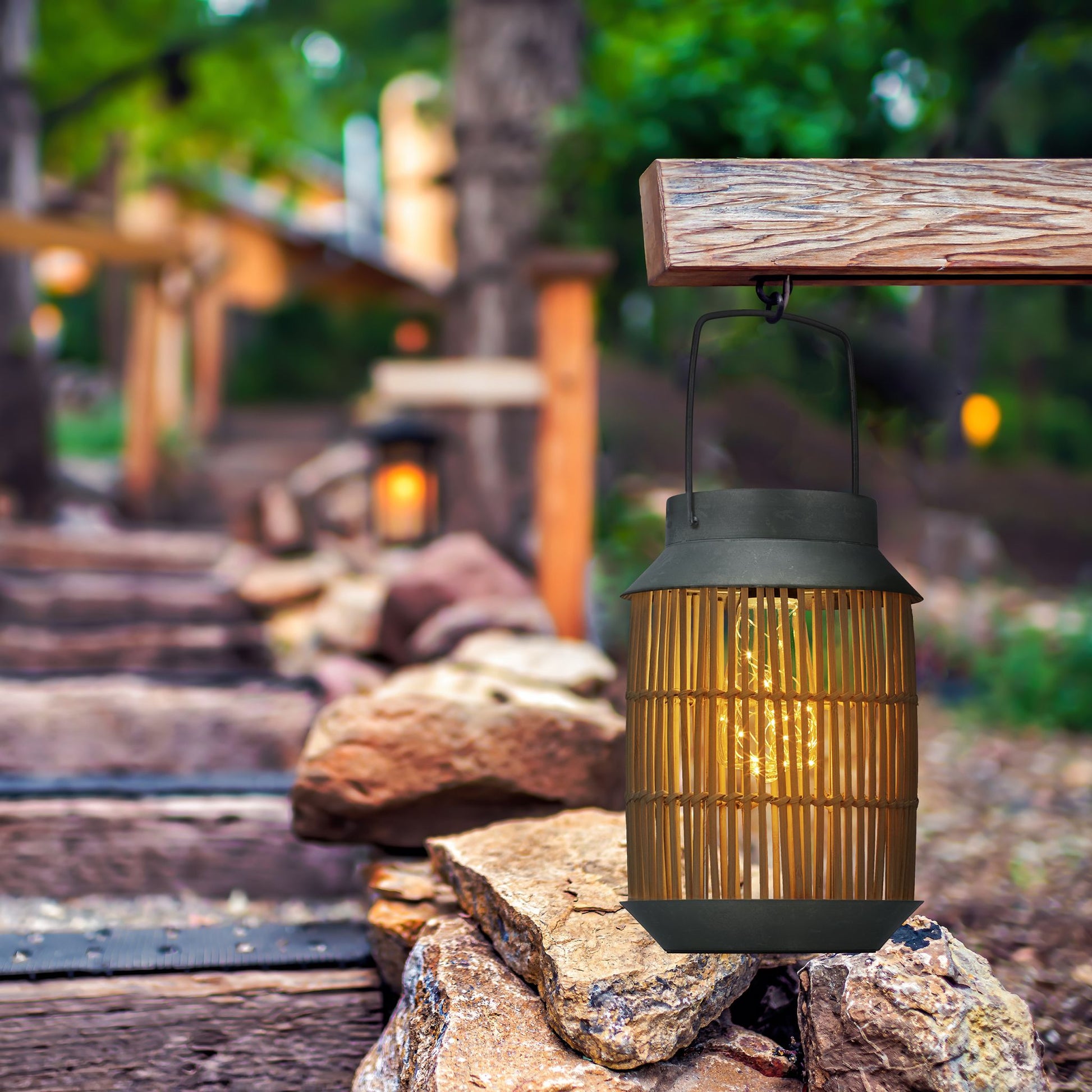 Solarlampe Rattan & Metall Hellbraun-Silber von Relaxdays
