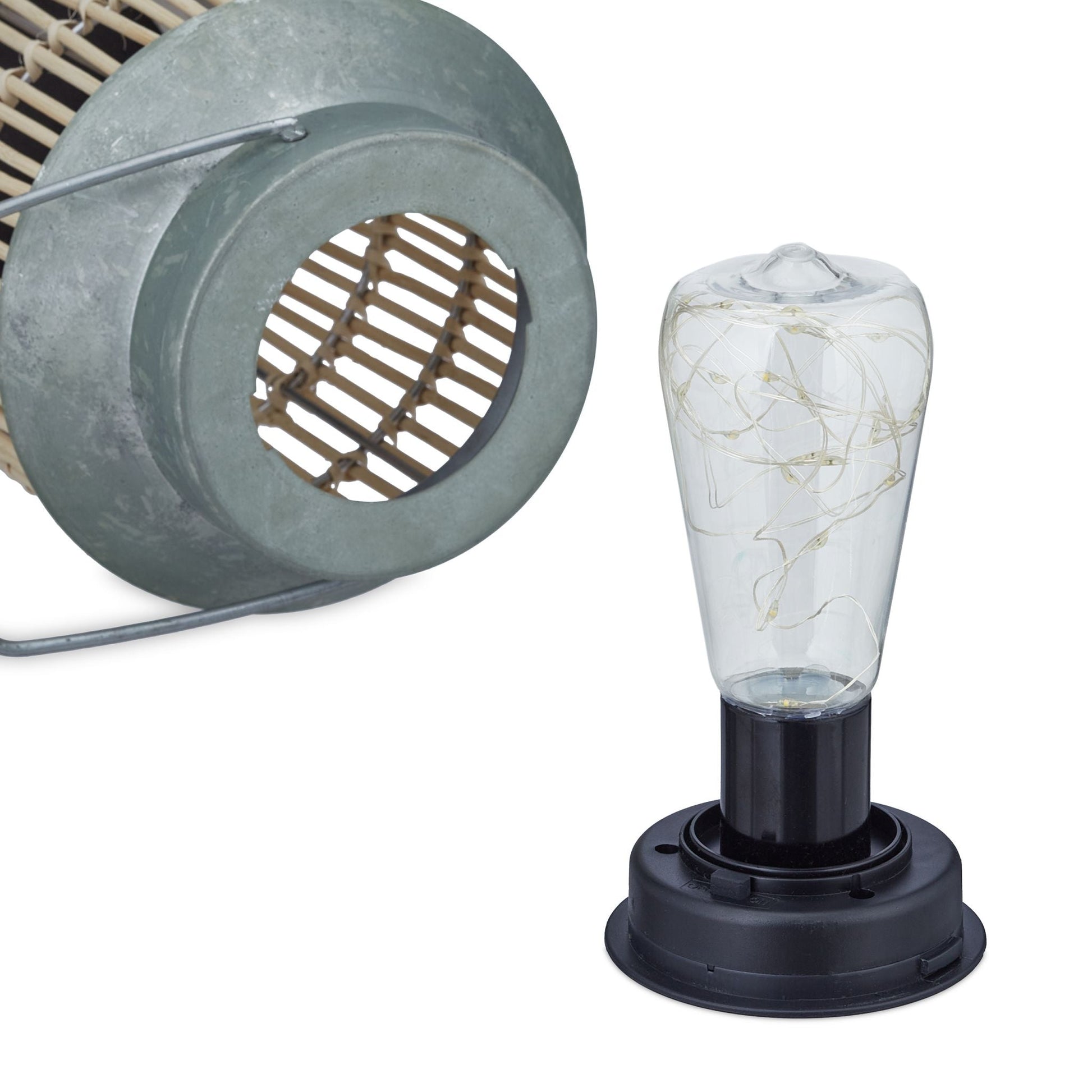 Solarlampe Rattan & Metall Hellbraun-Silber von Relaxdays