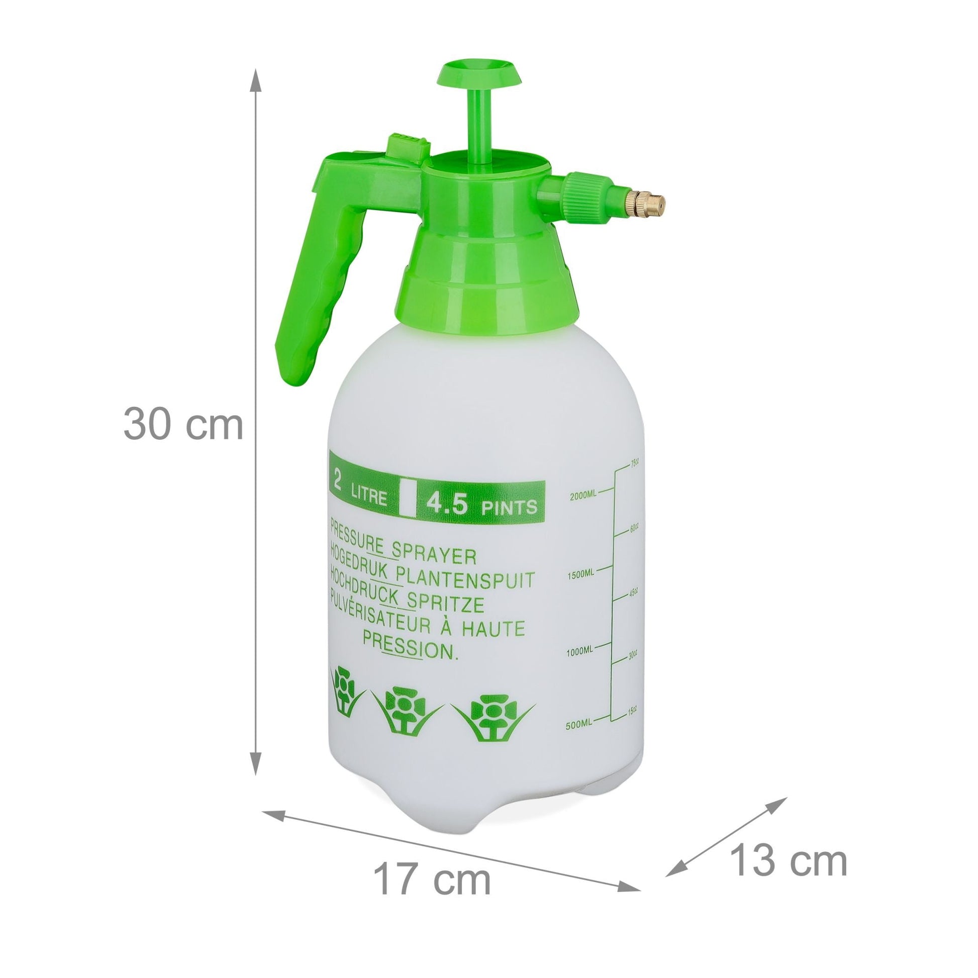 Drucksprüher 2 Liter grün Weiss-Grün von Relaxdays