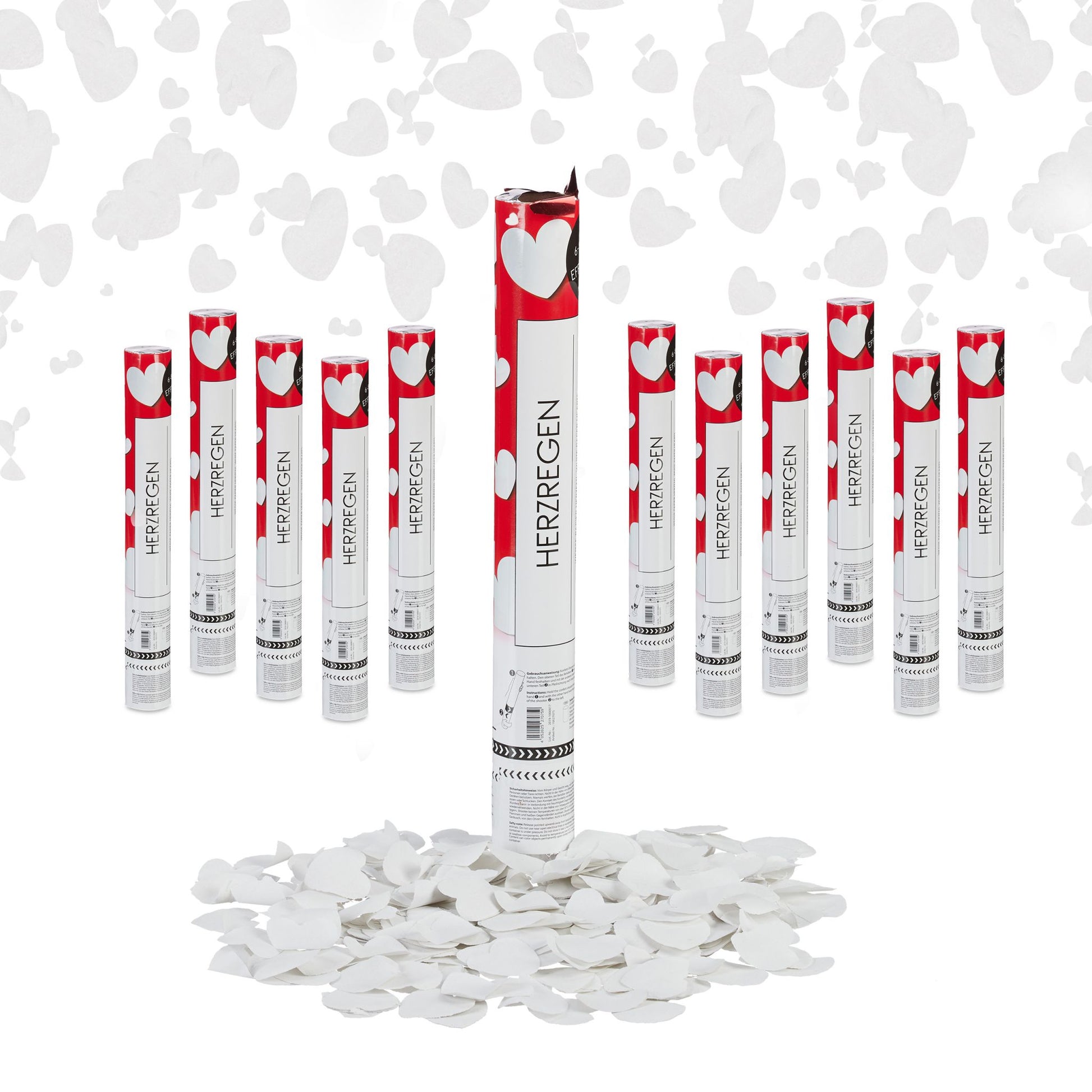 Party Popper Herzen 12er-Set Weiss von Relaxdays