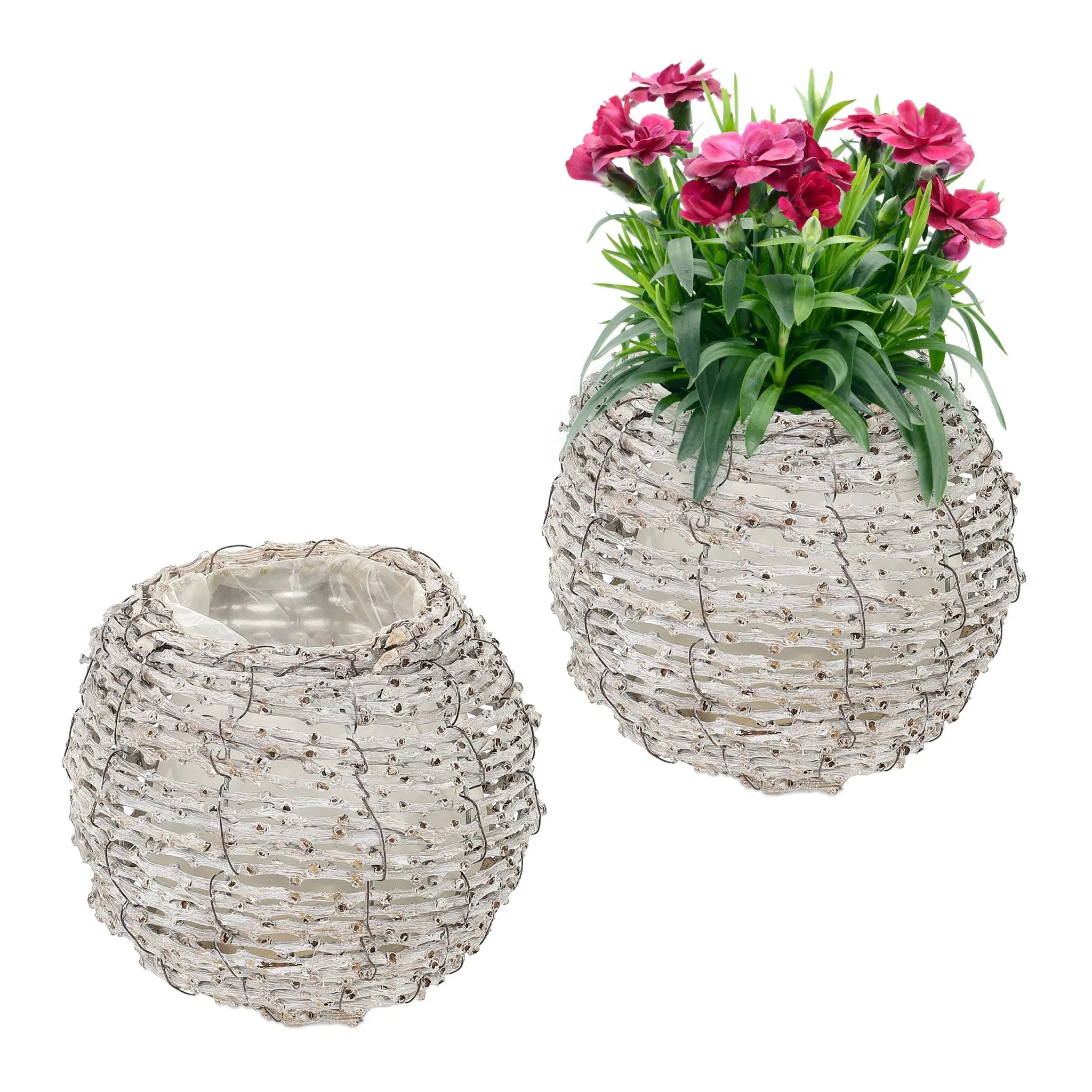 Runder Blumentopf 2er-Set Weiss-Hellbraun von Relaxdays