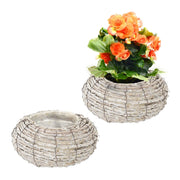 Runder Blumentopf 2er-Set Weiss-Hellbraun von Relaxdays