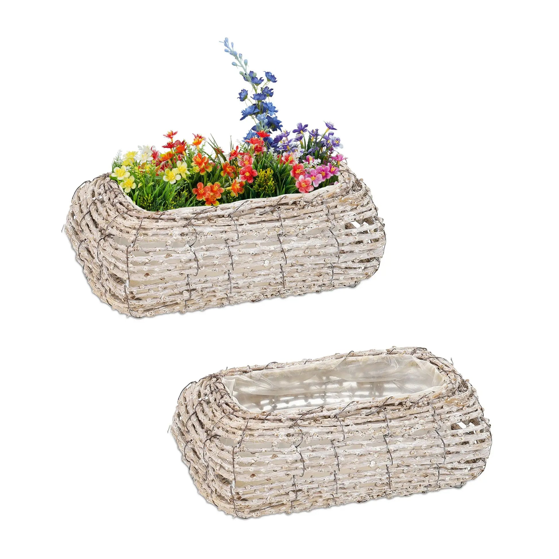 Geschwungener Blumentopf 2er-Set Weiss-Hellbraun von Relaxdays