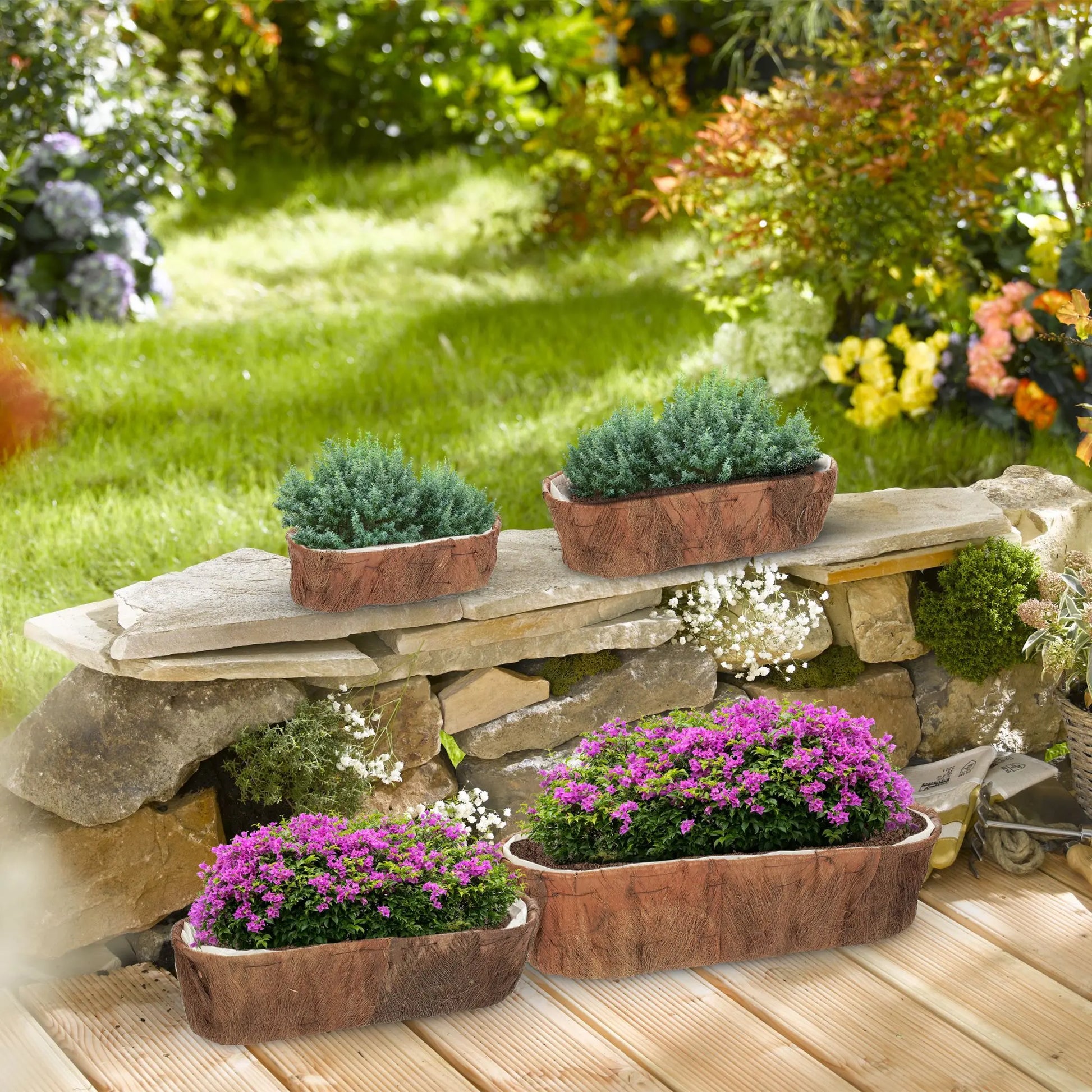 Länglicher Blumenkasten 4er-Set Braun von Relaxdays