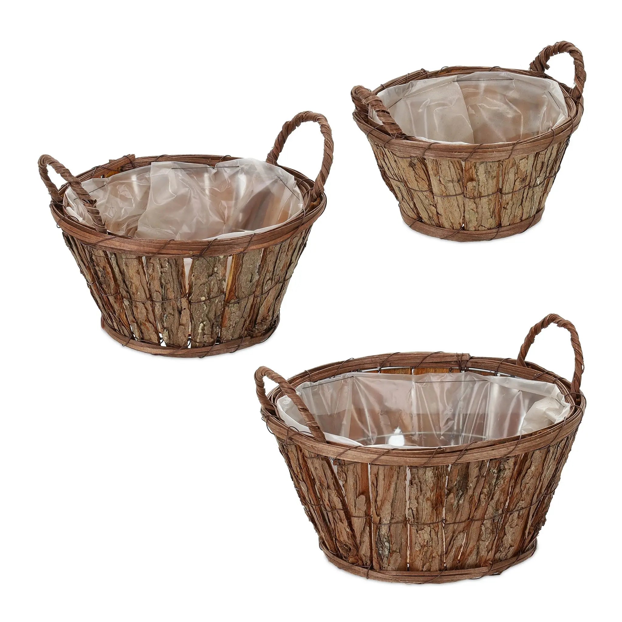 Runder Blumentopf Holz 3er-Set Weiss-Braun von Relaxdays