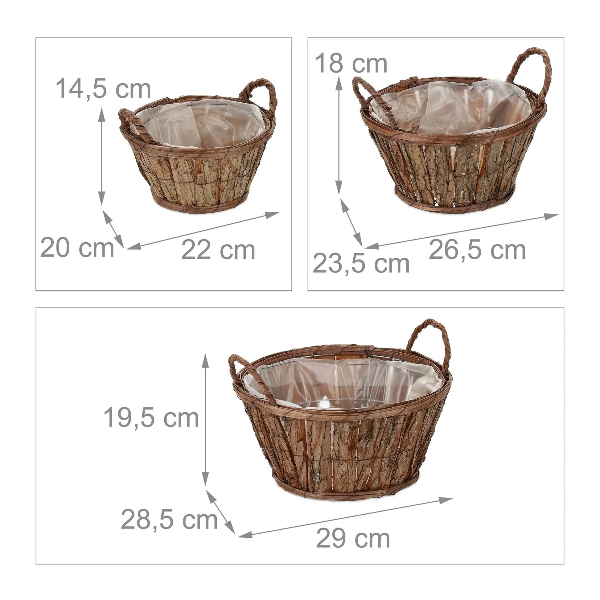 Runder Blumentopf Holz 3er-Set Weiss-Braun von Relaxdays