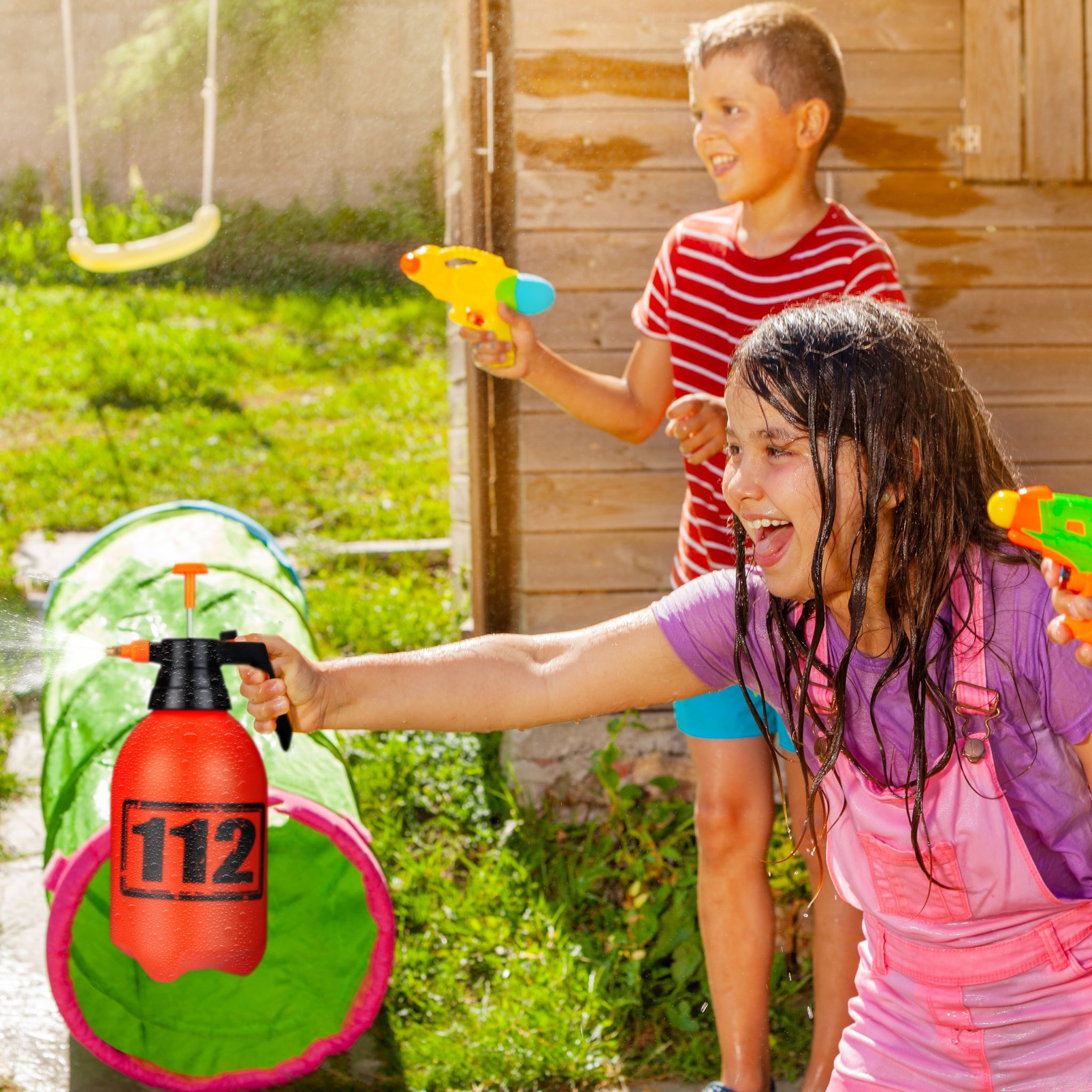Feuerlöscher Wasserspritze Kinder Orange-Schwarz von Relaxdays