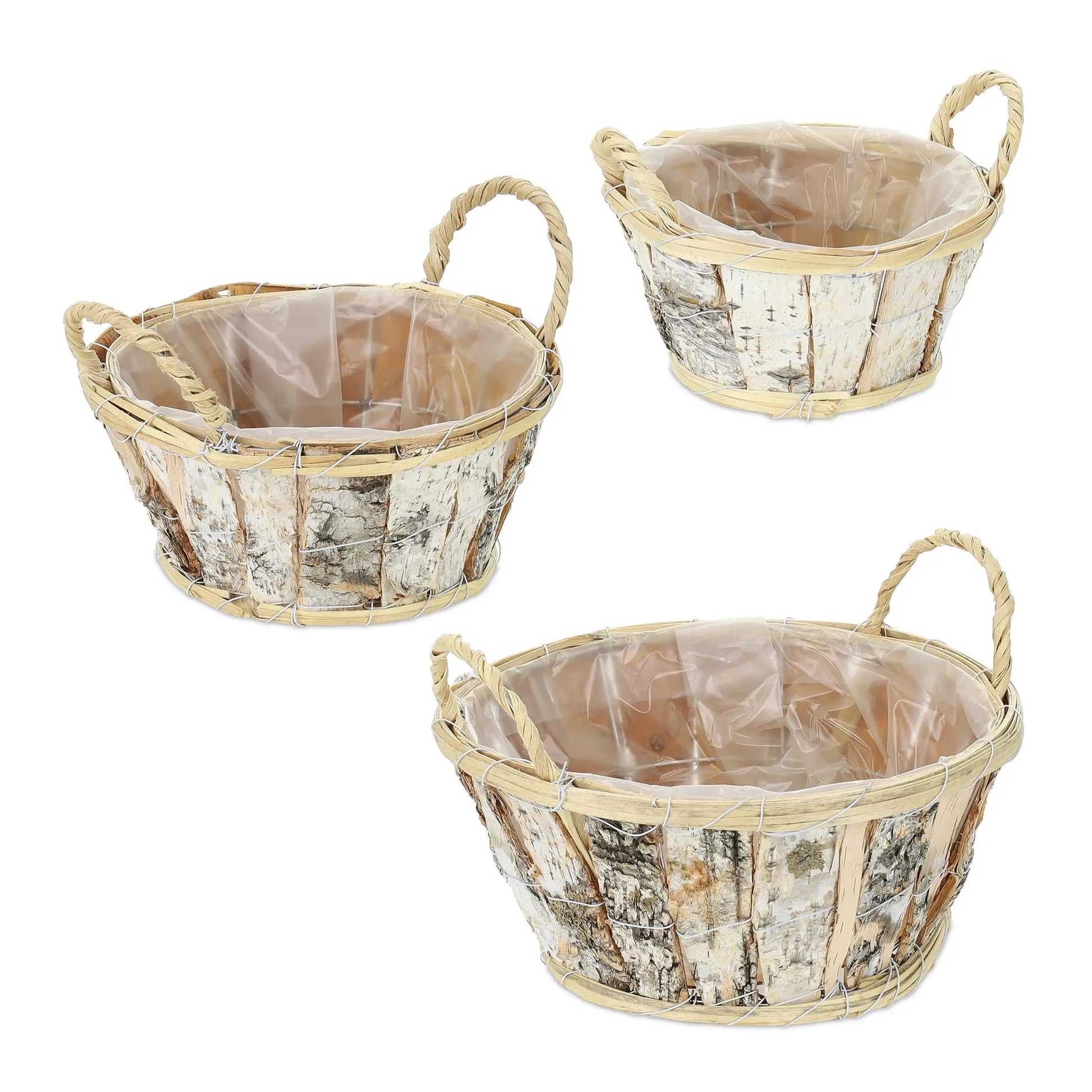 Runder Blumentopf Birke 3er-Set Weiss-Hellbraun-Schwarz von Relaxdays