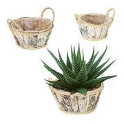 Runder Blumentopf Birke 3er-Set Weiss-Hellbraun-Schwarz von Relaxdays