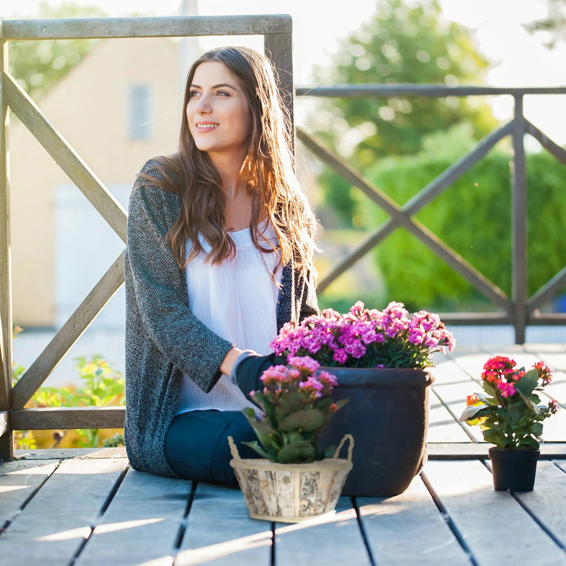Runder Blumentopf Birke 3er-Set Weiss-Hellbraun-Schwarz von Relaxdays