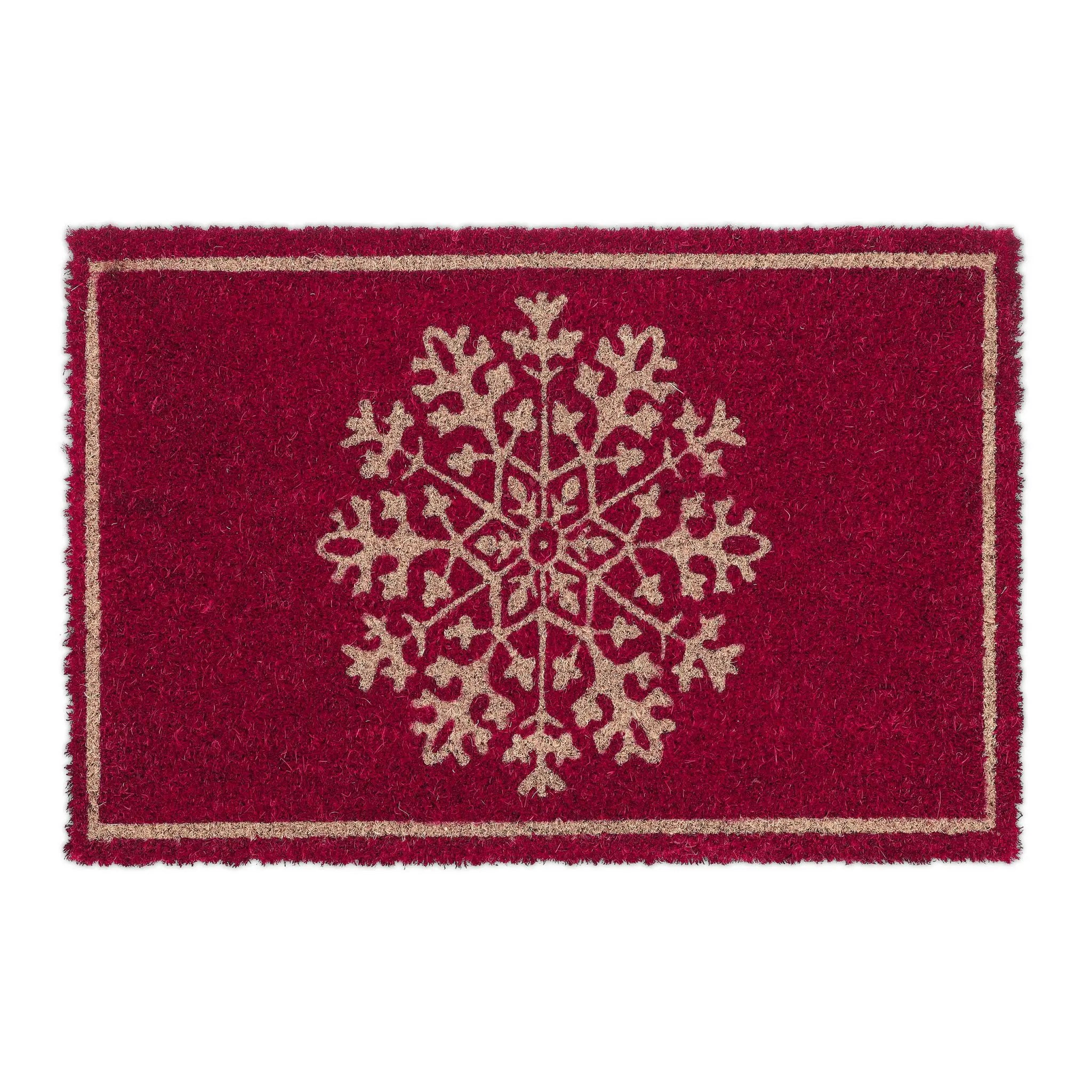 Kokos Fussmatte "Schneeflocke" Hellbraun-Rot von Relaxdays
