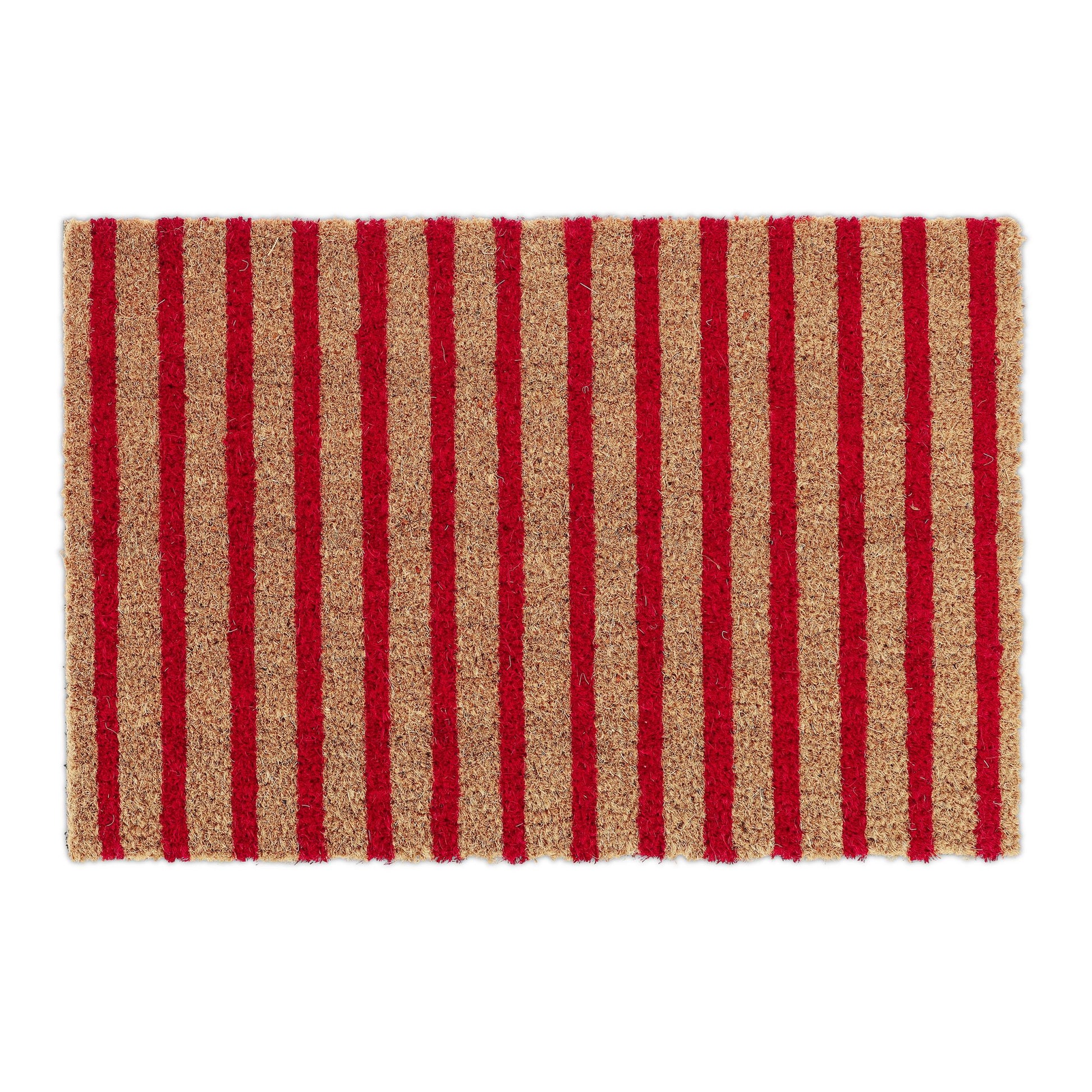 Kokos Fussmatte rot-natur gestreift Hellbraun-Rot von Relaxdays