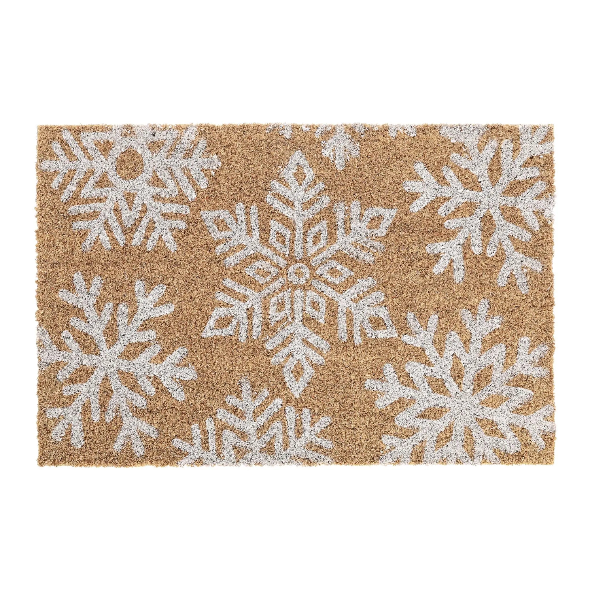 Kokos Fussmatte Schneeflocken Weiss-Hellbraun von Relaxdays