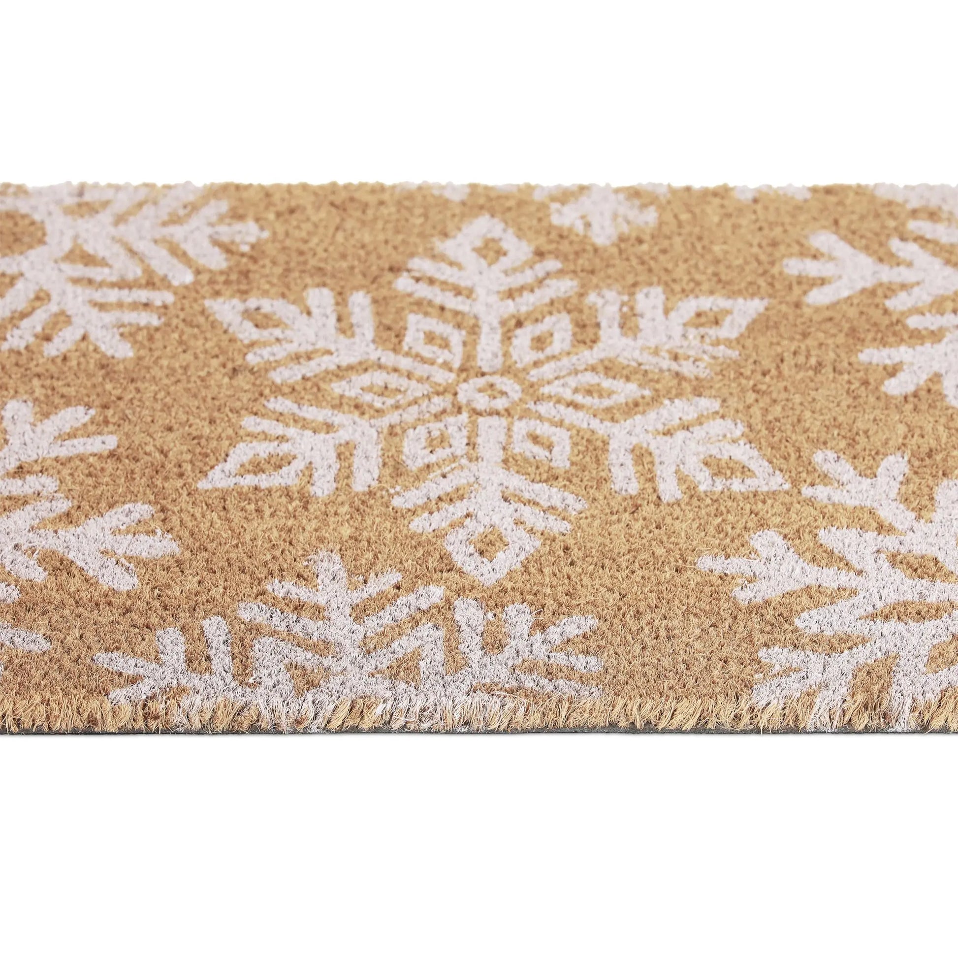 Kokos Fussmatte Schneeflocken Weiss-Hellbraun von Relaxdays