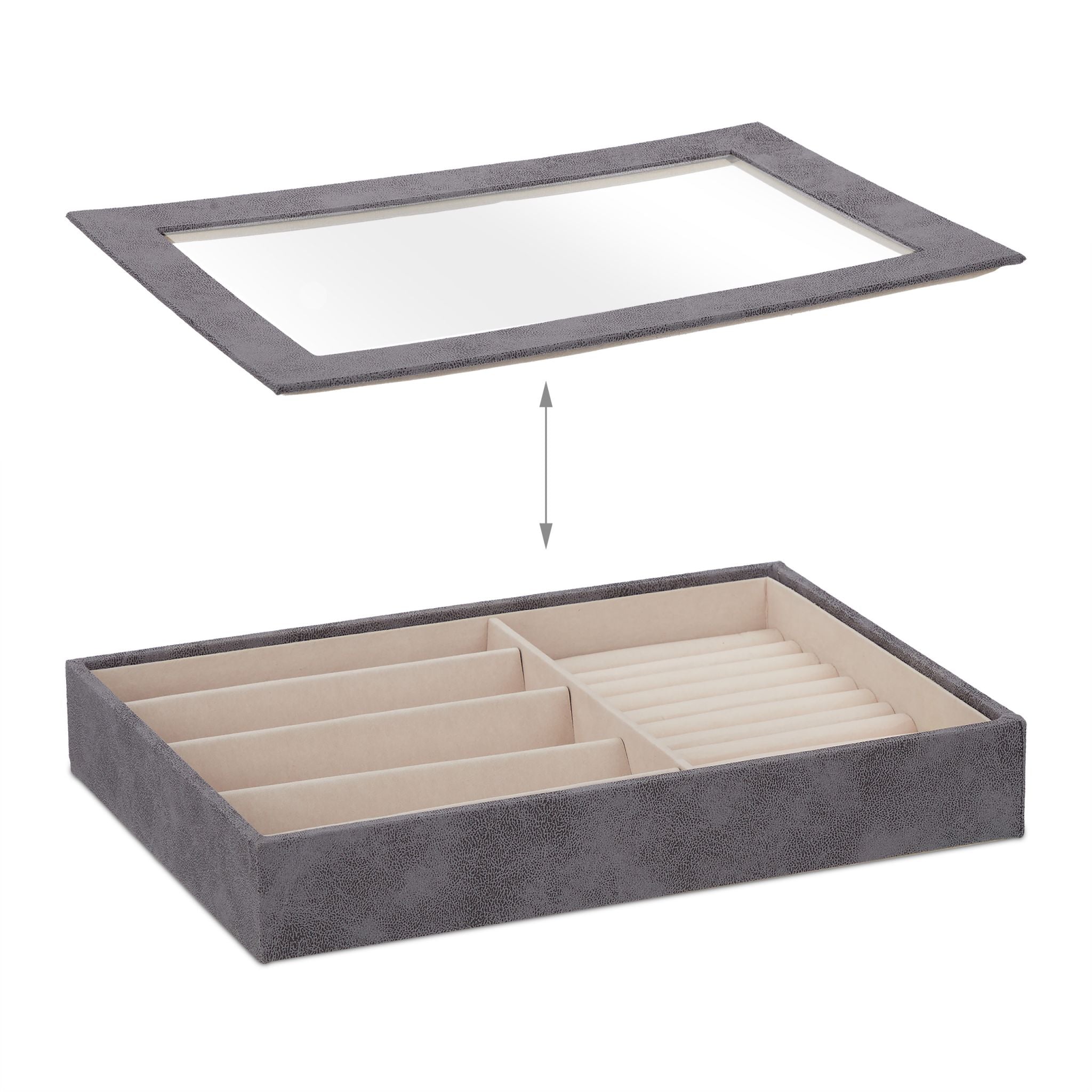 Schmuckkästchen mit Sichtfenster Creme-Grau von Relaxdays