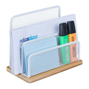 Briefhalter Metall & Bambus Weiss-Hellbraun von Relaxdays
