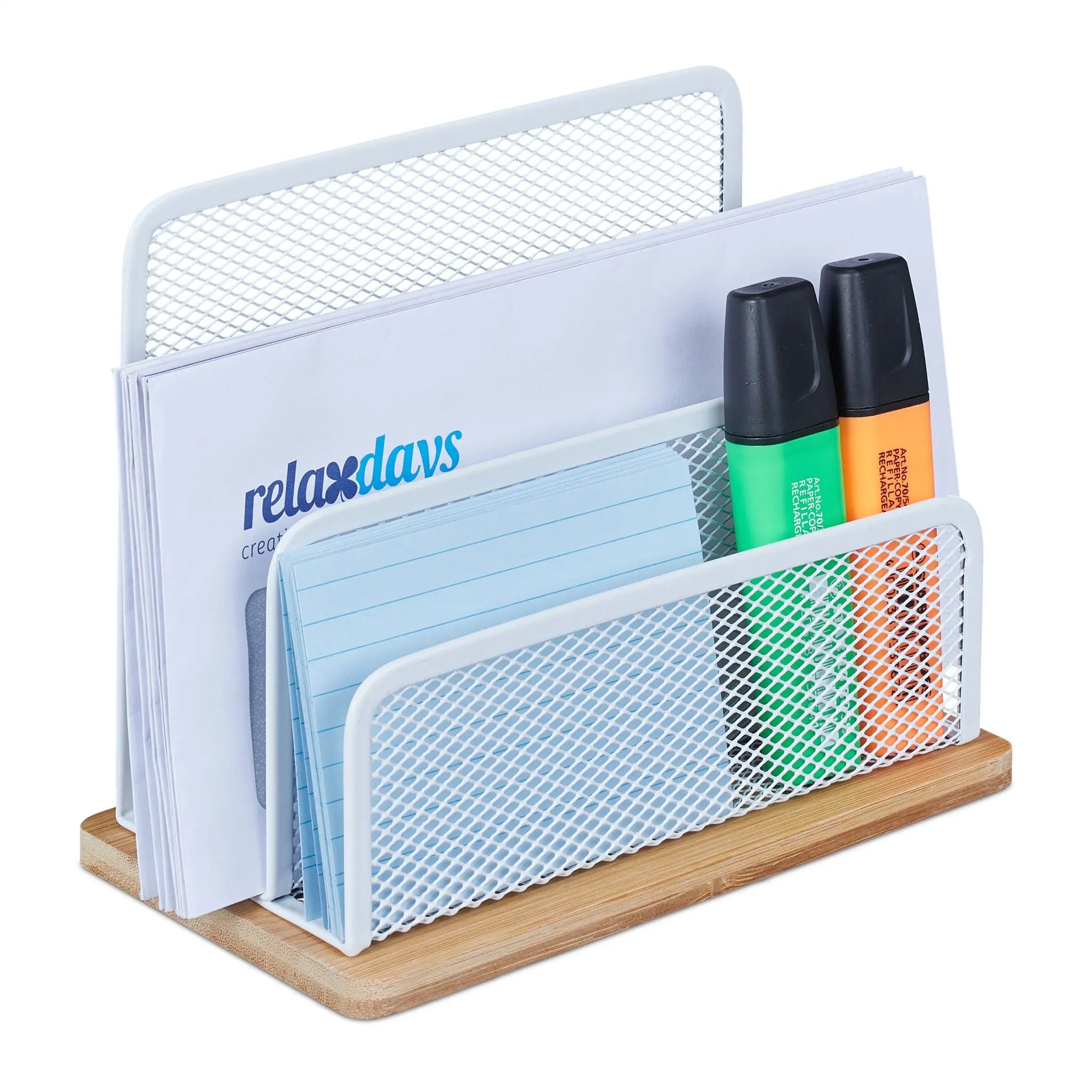 Briefhalter Metall & Bambus Weiss-Hellbraun von Relaxdays