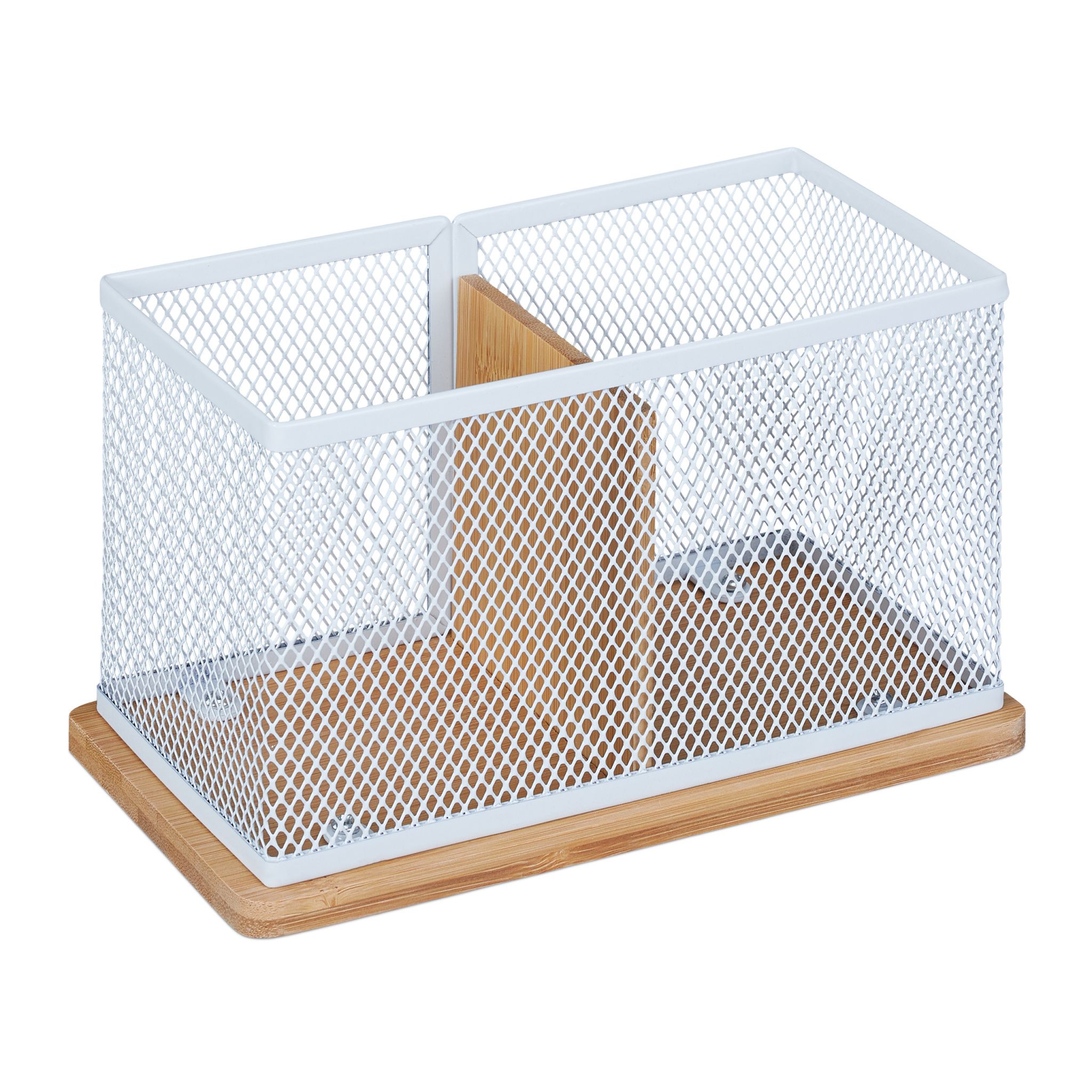 Stiftehalter Bambus & Mesh Weiss-Hellbraun von Relaxdays