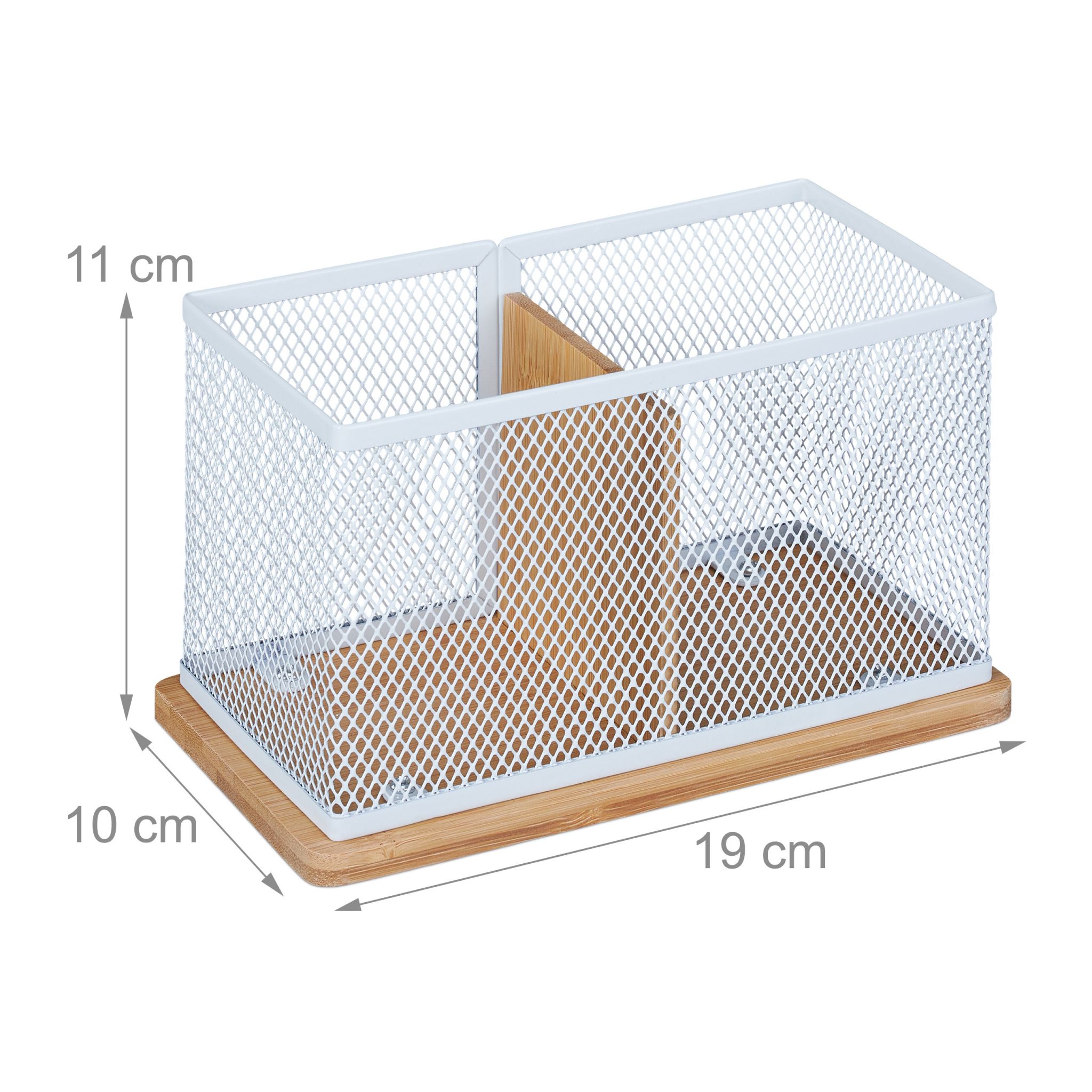 Stiftehalter Bambus & Mesh Weiss-Hellbraun von Relaxdays