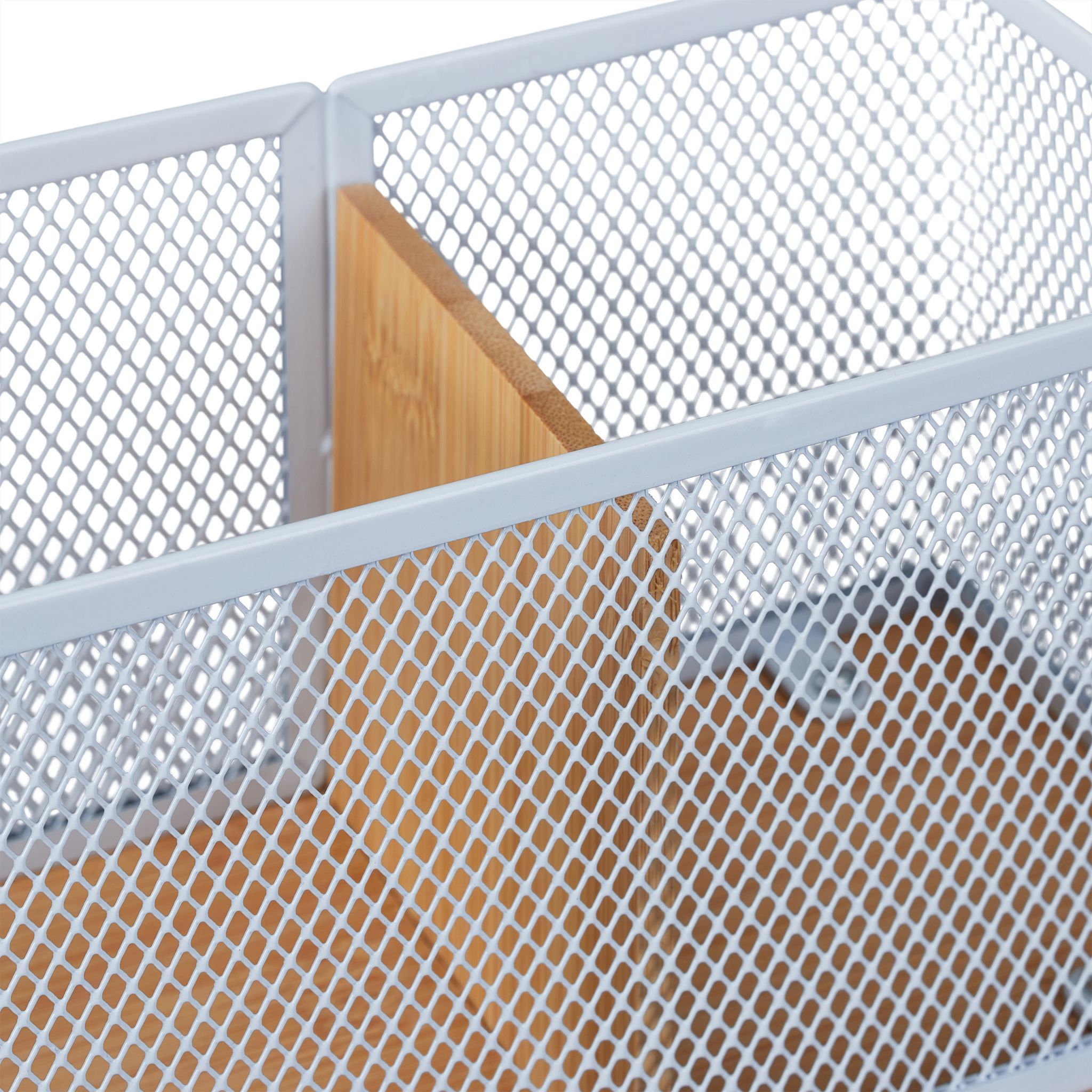Stiftehalter Bambus & Mesh Weiss-Hellbraun von Relaxdays