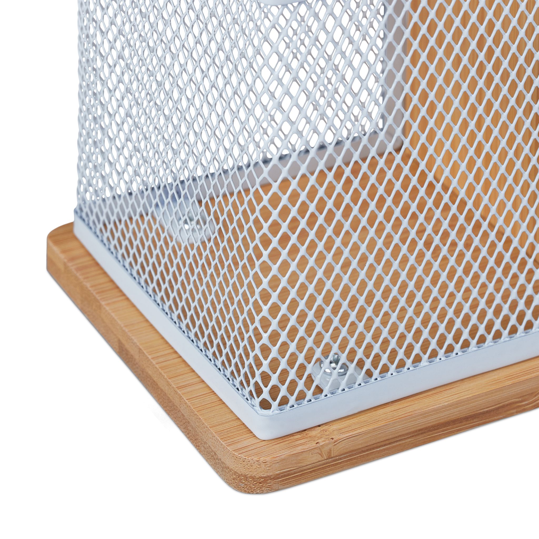 Stiftehalter Bambus & Mesh Weiss-Hellbraun von Relaxdays