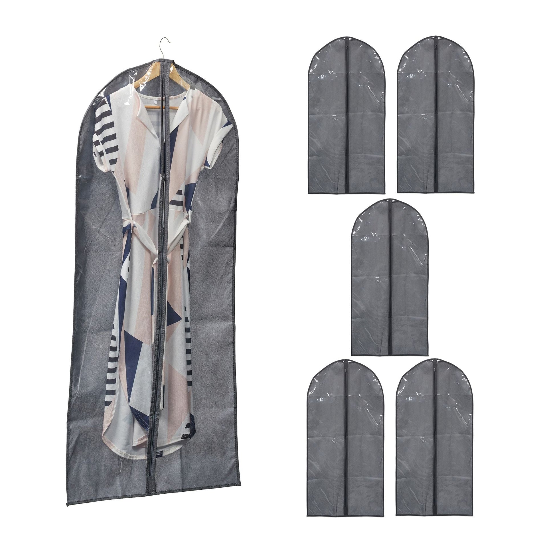 Kleidersack 6er-Set 135 x 60cm Transparent-Grau von Relaxdays