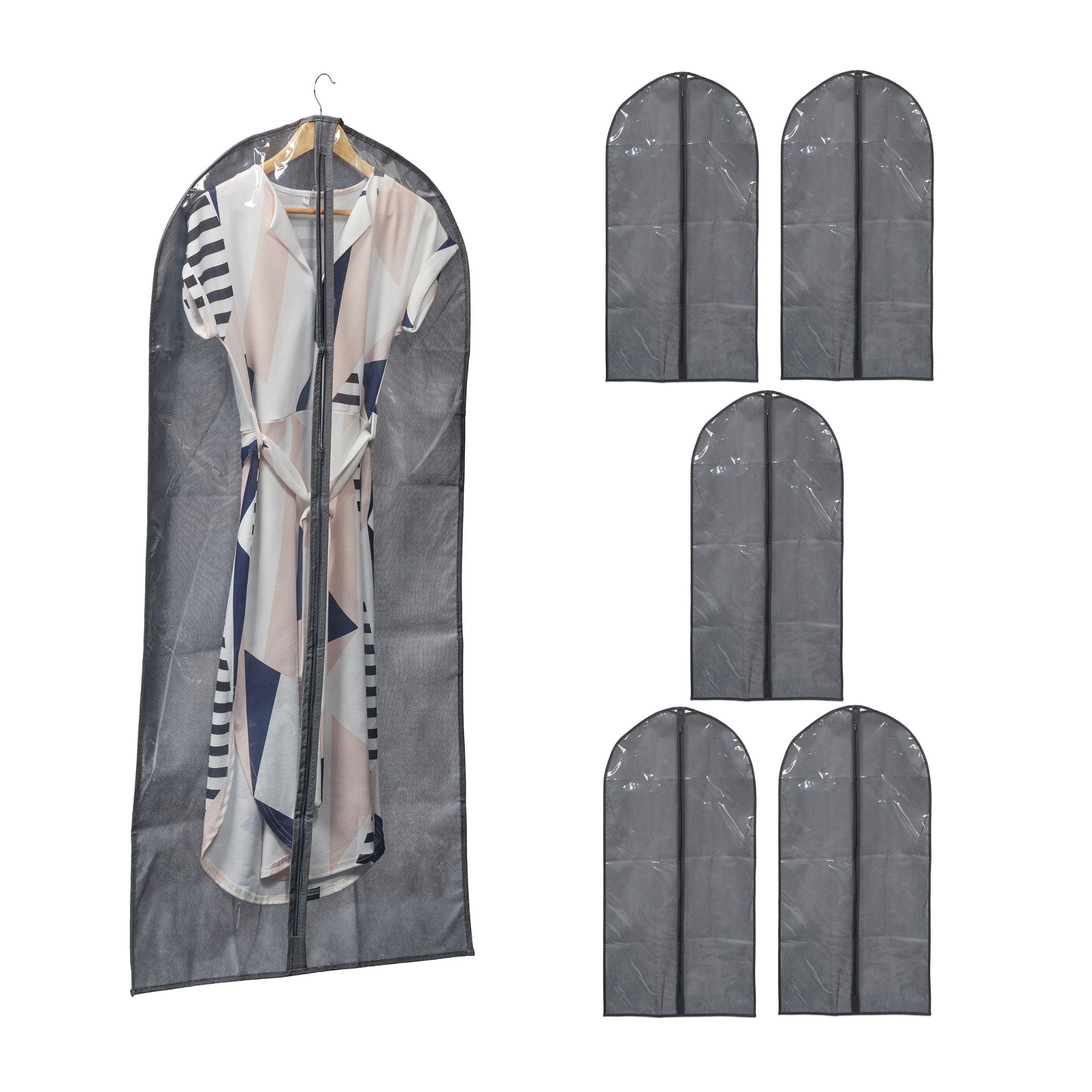 Kleidersack 6er-Set 135 x 60cm Transparent-Grau von Relaxdays
