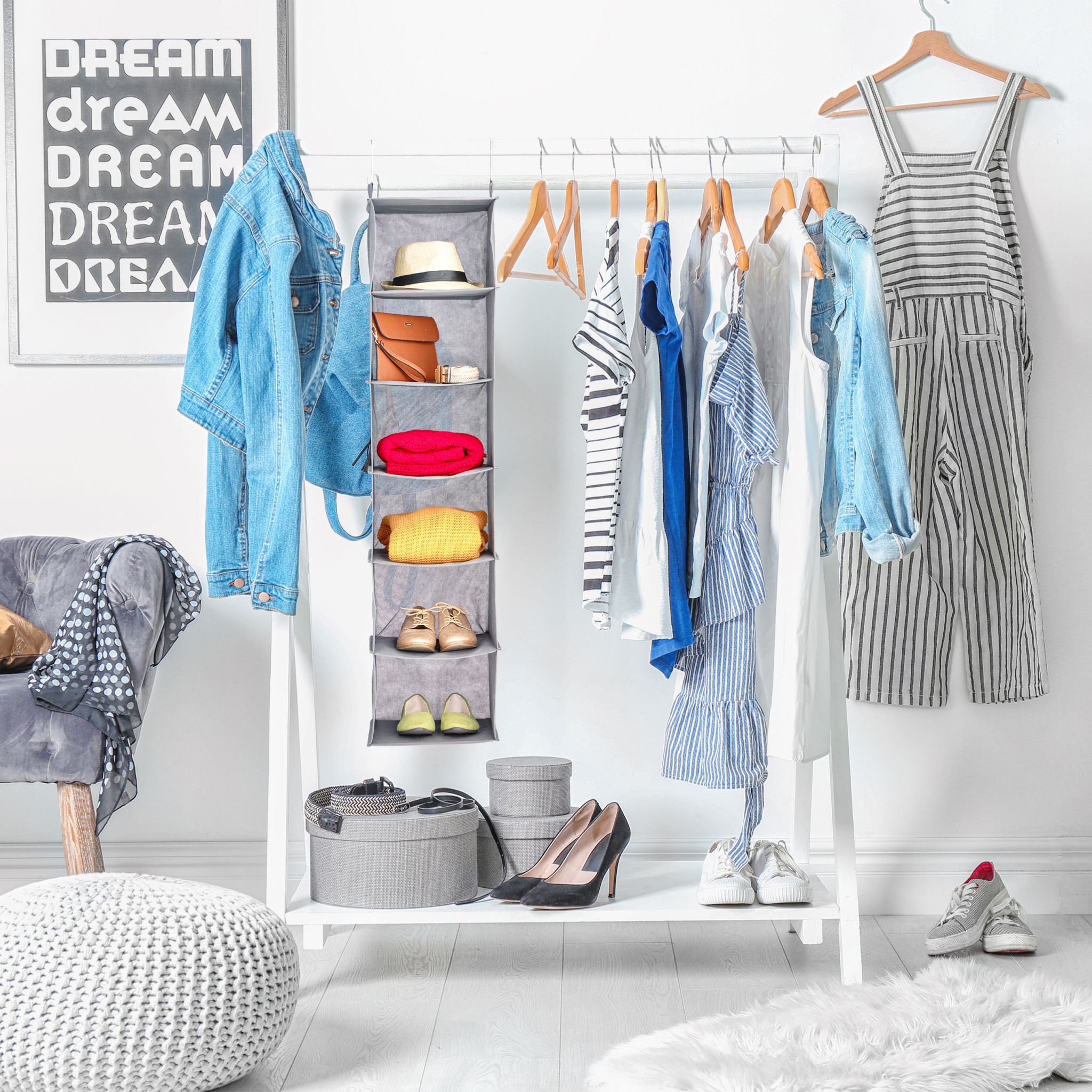 Hängeregal Kleiderschrank 6 Fächer Grau von Relaxdays