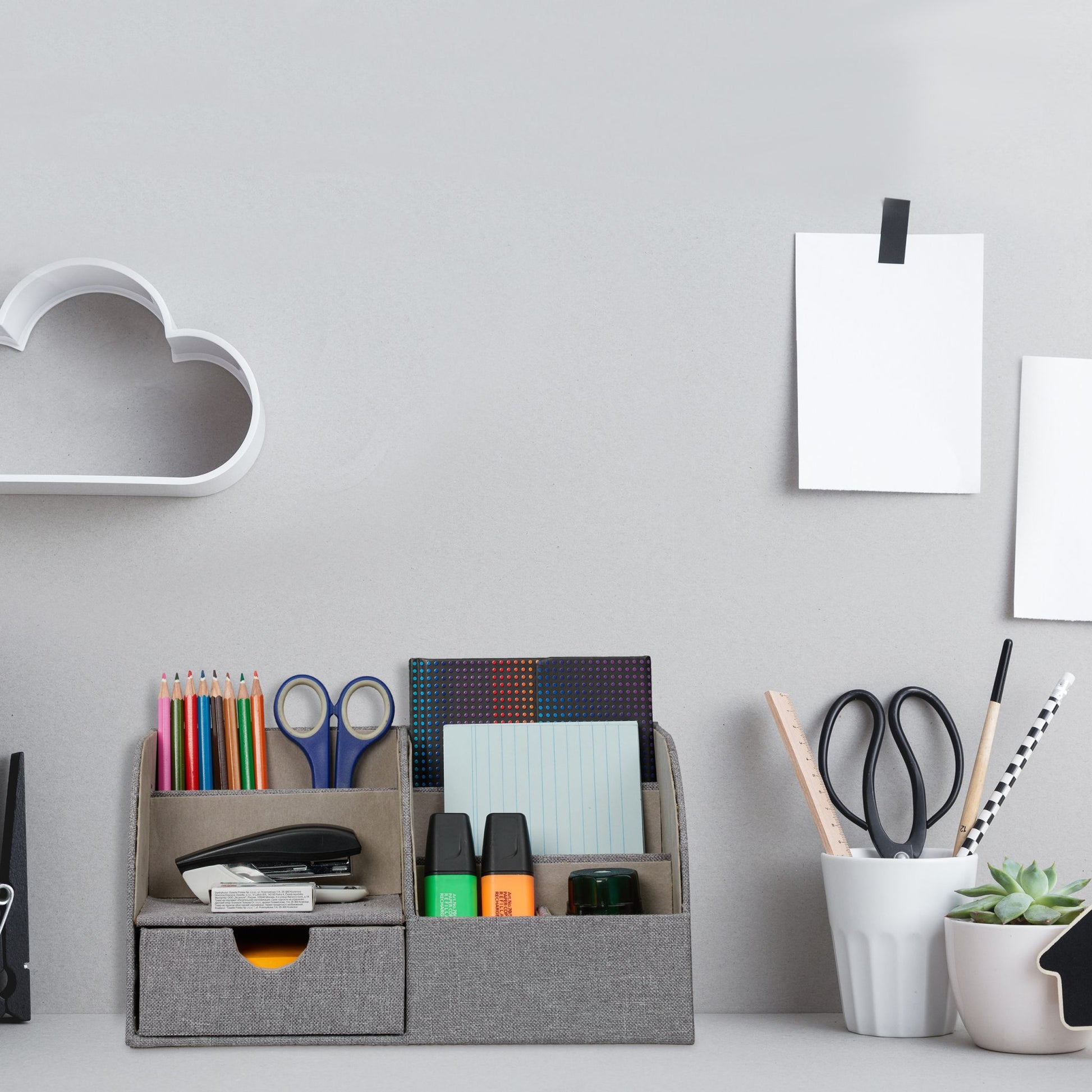 Schreibtisch Organizer Leinenoptik Grau von Relaxdays