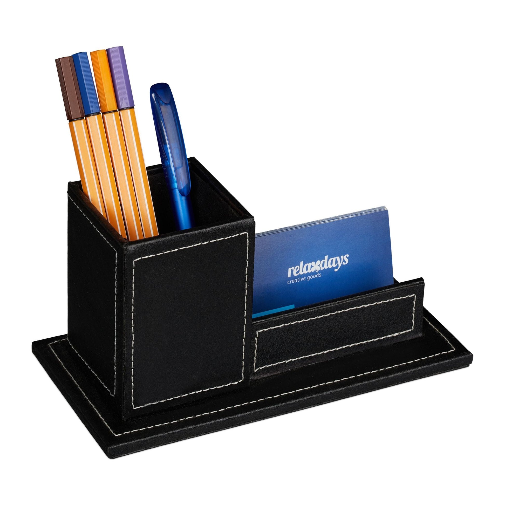 Schreibtisch Organizer für Visitenkarten Weiss-Schwarz von Relaxdays
