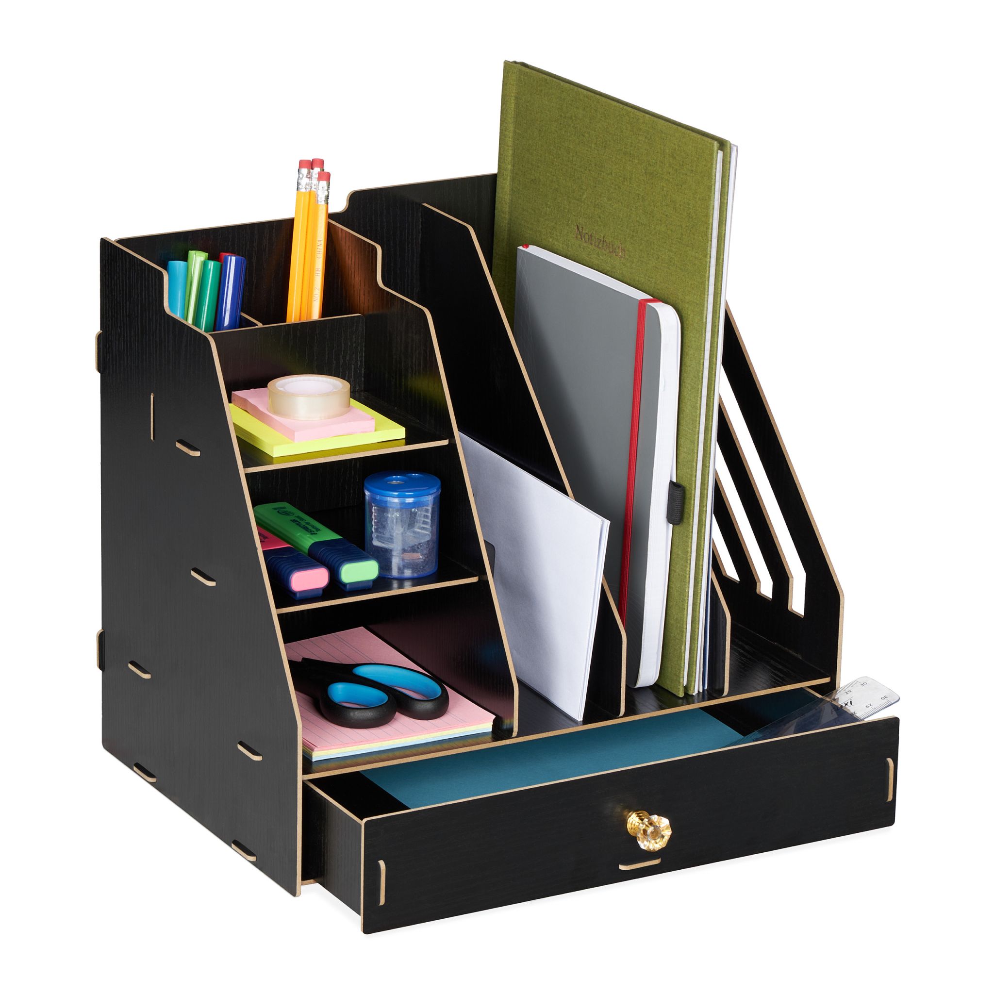 Schreibtisch-Organizer mit Stehsammler Schwarz von Relaxdays