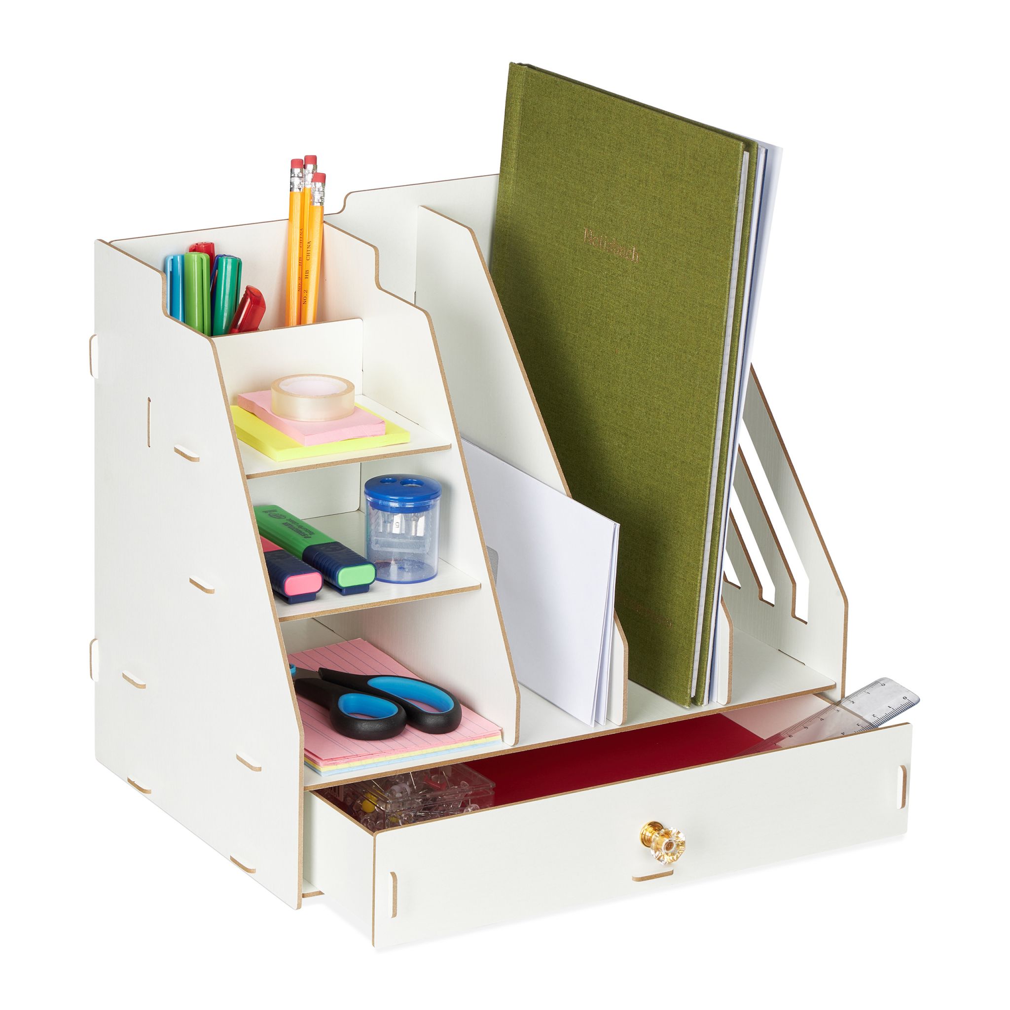 Schreibtisch-Organizer mit Stehsammler Weiss von Relaxdays