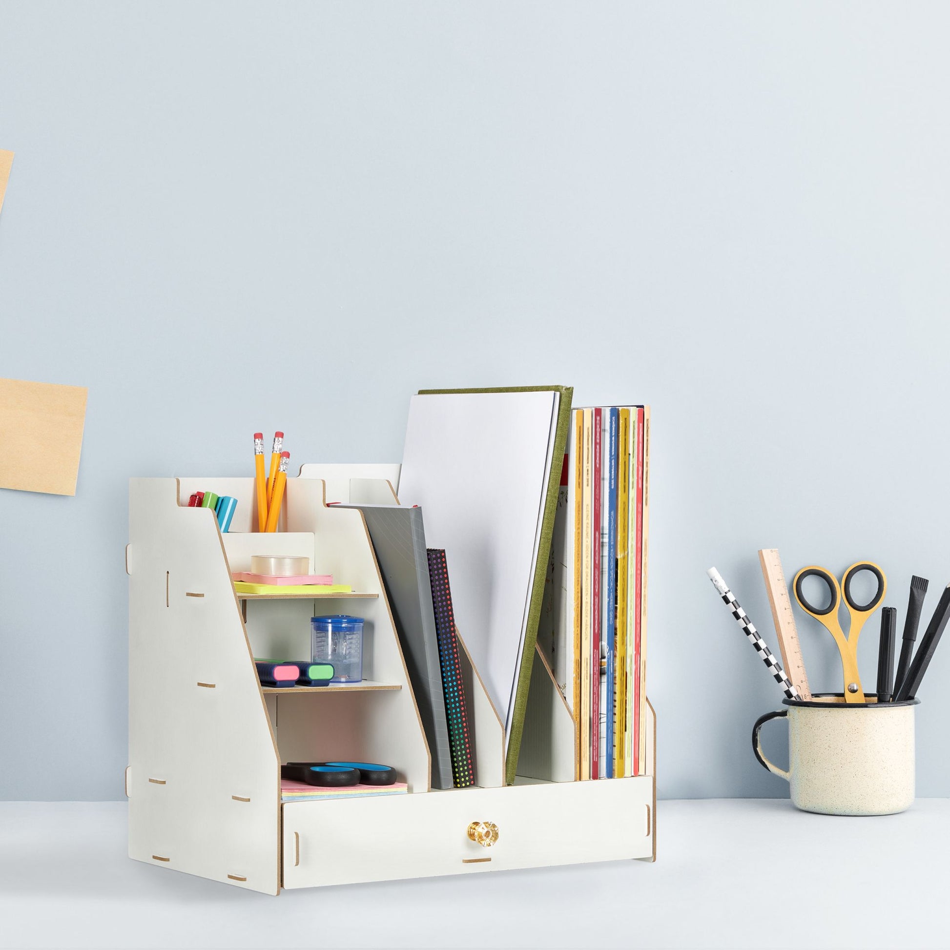 Schreibtisch-Organizer mit Stehsammler Weiss von Relaxdays