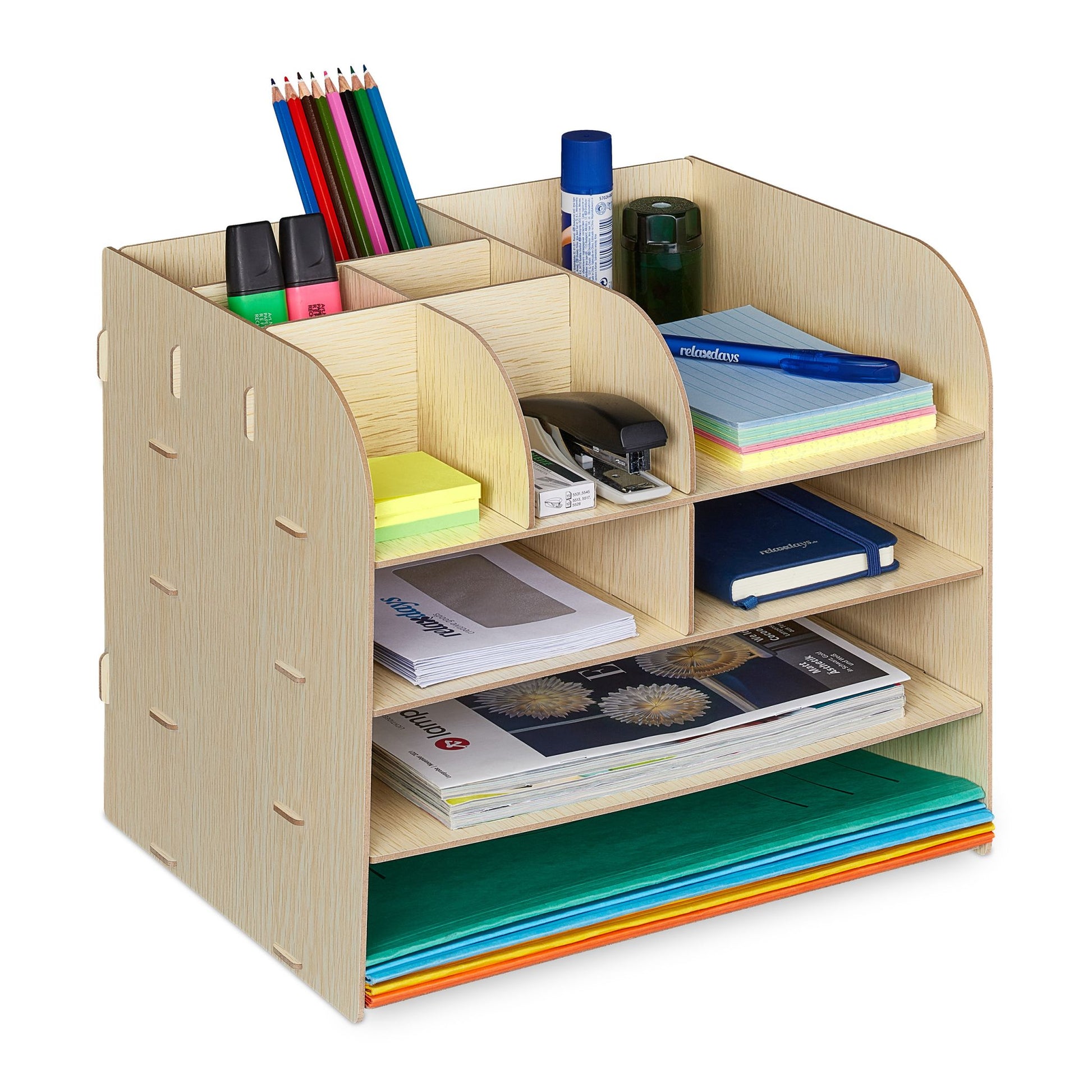 Schreibtisch Organizer mit Ablagefächern Hellbraun von Relaxdays