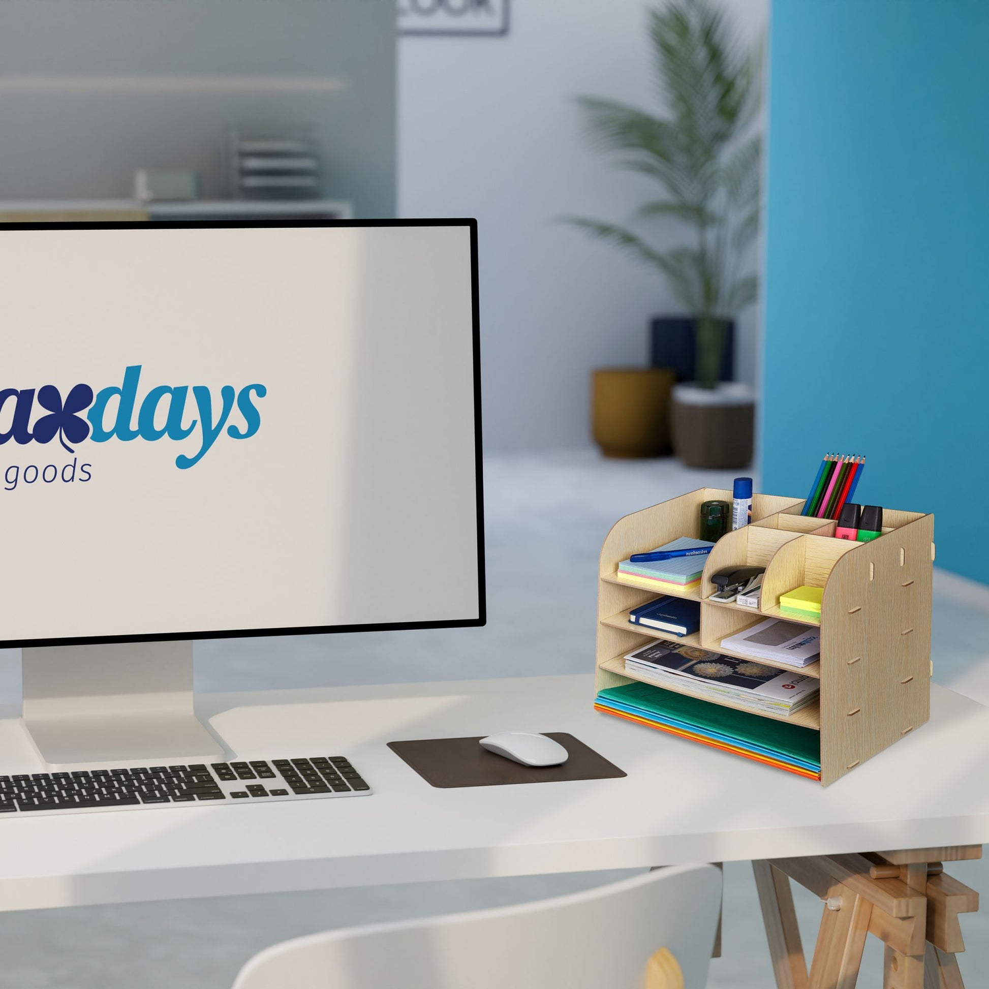 Schreibtisch Organizer mit Ablagefächern Hellbraun von Relaxdays